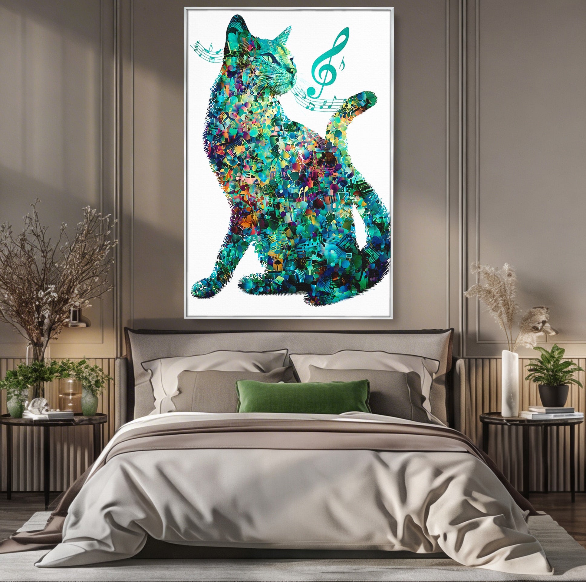 Tablou Canvas Premium LuxCanva® M1598, Pisica Muzicala, Pisica, Muzica, Abstract, Arta Moderna, Living, Culori Vibrante