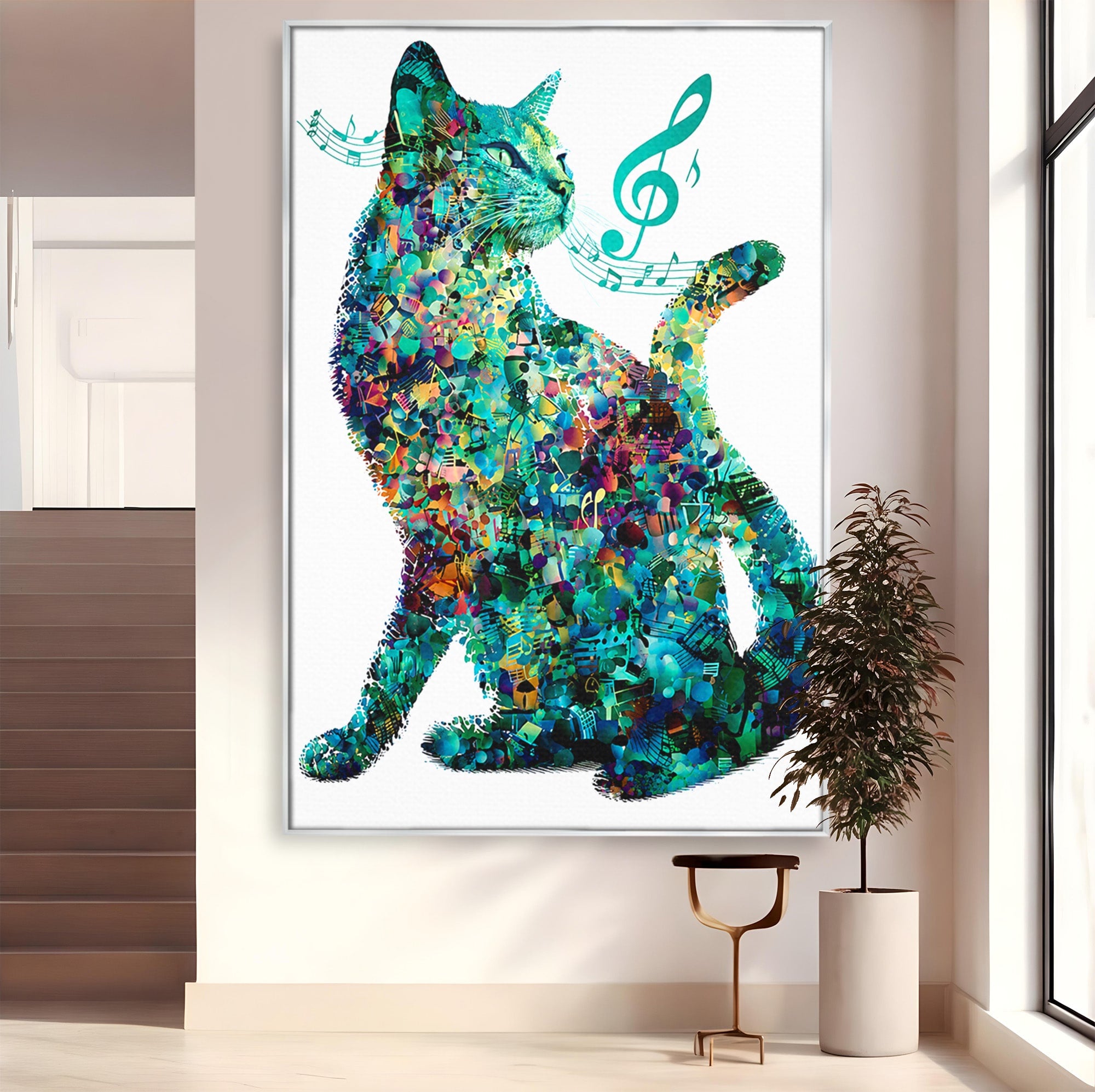 Tablou Canvas Premium LuxCanva® M1598, Pisica Muzicala, Pisica, Muzica, Abstract, Arta Moderna, Living, Culori Vibrante
