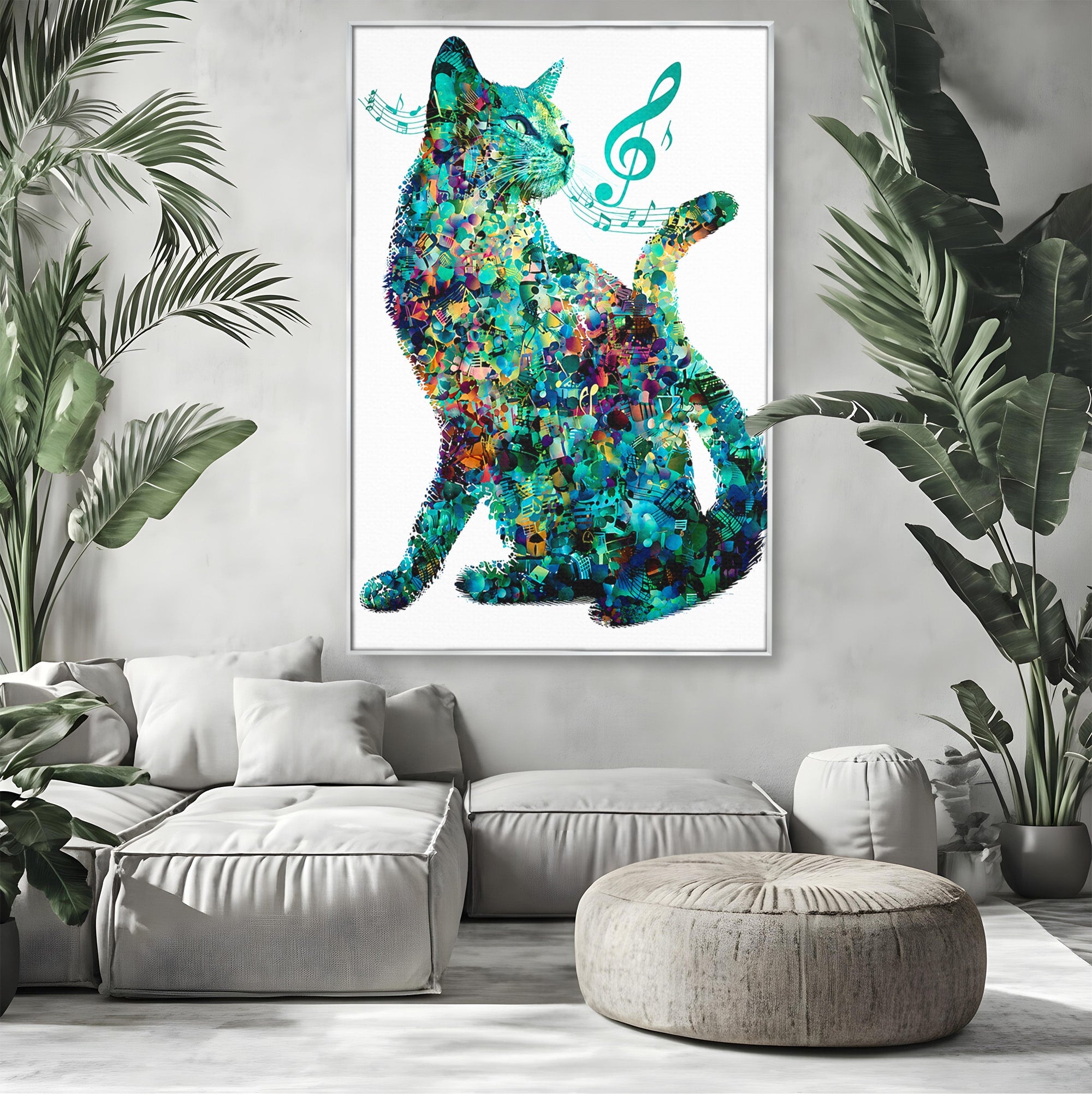 Tablou Canvas Premium LuxCanva® M1598, Pisica Muzicala, Pisica, Muzica, Abstract, Arta Moderna, Living, Culori Vibrante