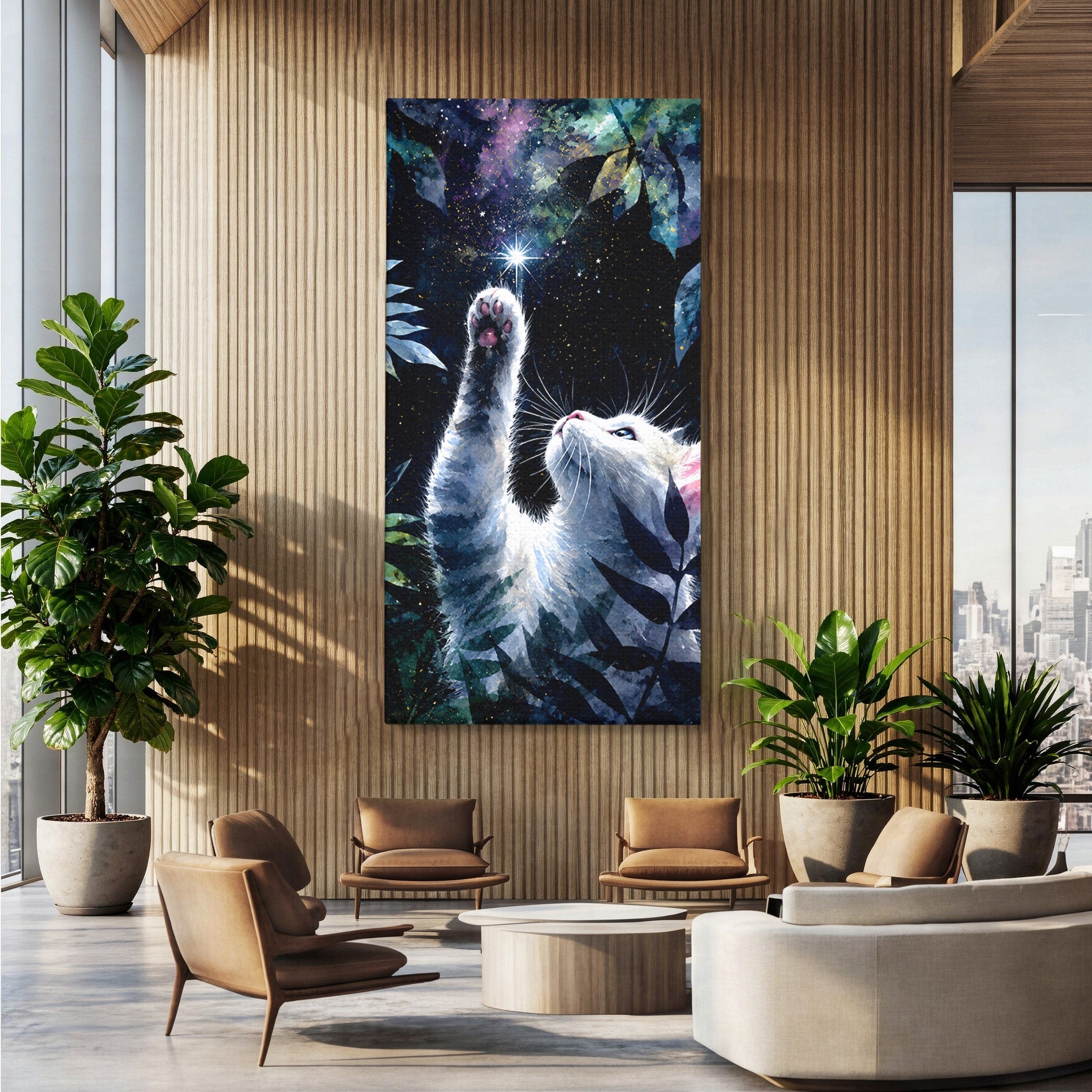 Tablou Canvas Premium LuxCanva® M1599, Micul Visător, Pisica, Stea, Natura, Noapte, Dormitor, Culori Vibrante