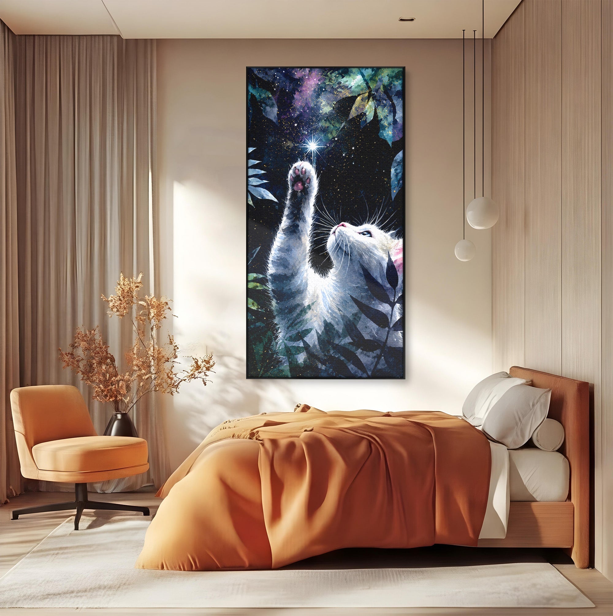 Tablou Canvas Premium LuxCanva® M1599, Micul Visător, Pisica, Stea, Natura, Noapte, Dormitor, Culori Vibrante