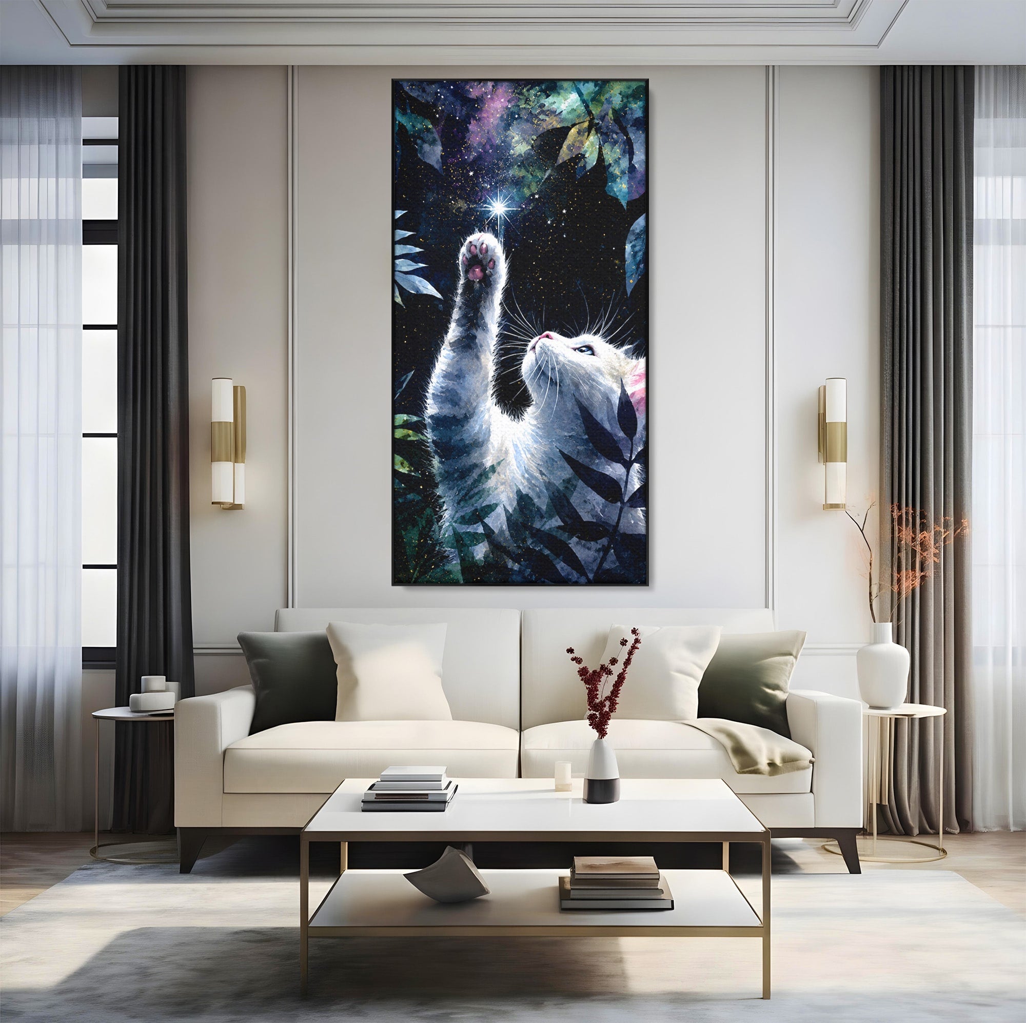 Tablou Canvas Premium LuxCanva® M1599, Micul Visător, Pisica, Stea, Natura, Noapte, Dormitor, Culori Vibrante