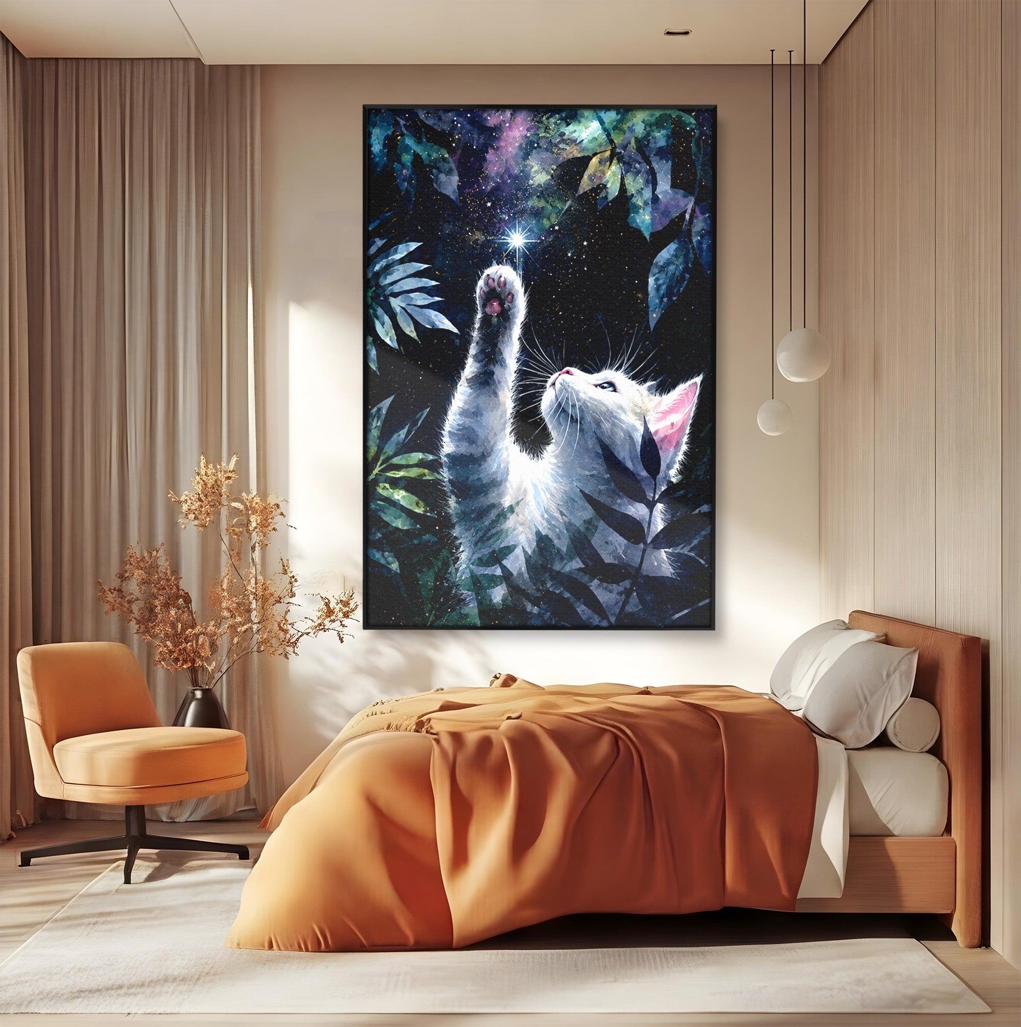 Tablou Canvas Premium LuxCanva® M1599, Micul Visător, Pisica, Stea, Natura, Noapte, Dormitor, Culori Vibrante