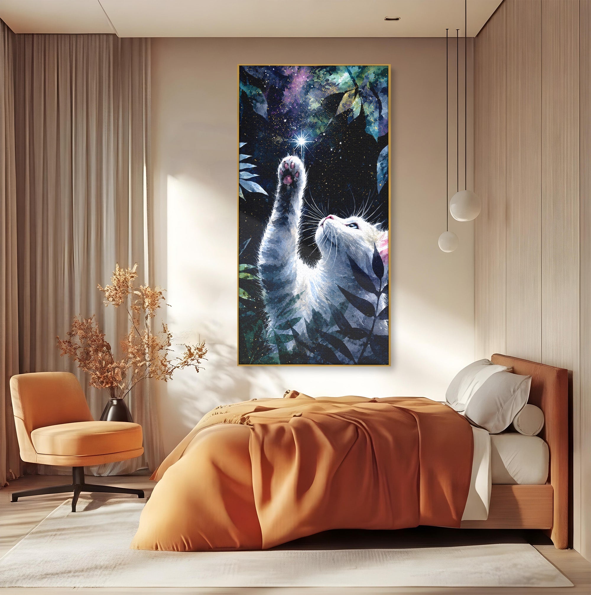 Tablou Canvas Premium LuxCanva® M1599, Micul Visător, Pisica, Stea, Natura, Noapte, Dormitor, Culori Vibrante