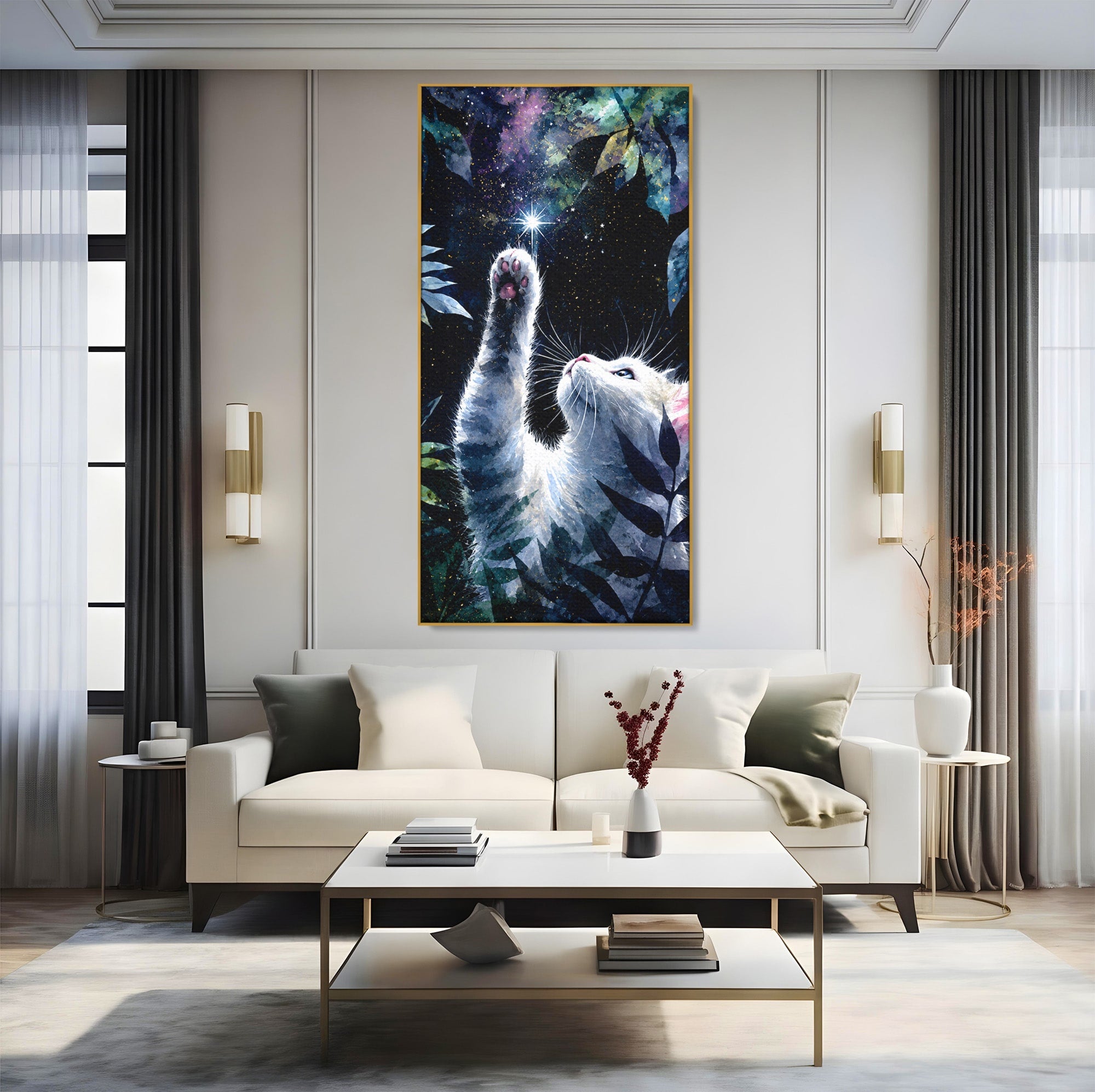Tablou Canvas Premium LuxCanva® M1599, Micul Visător, Pisica, Stea, Natura, Noapte, Dormitor, Culori Vibrante