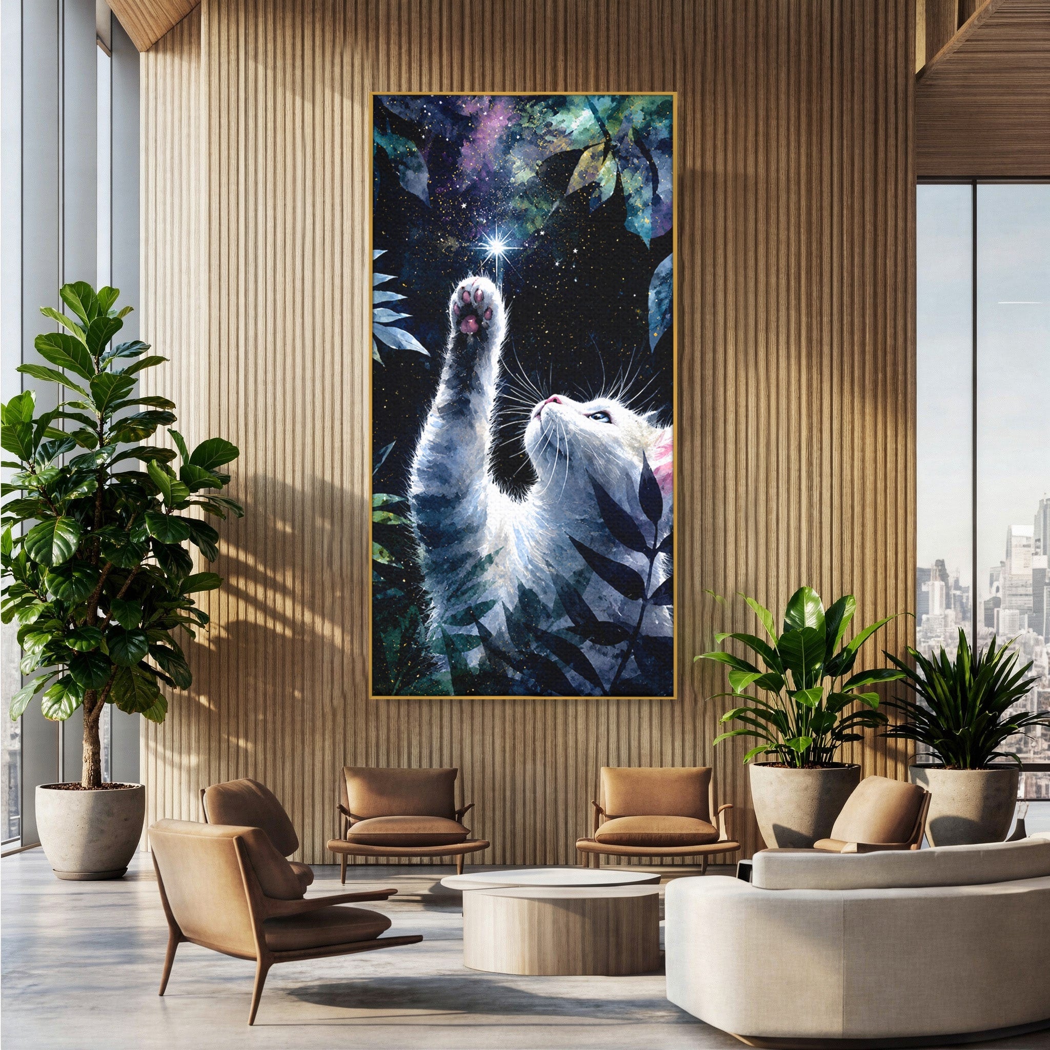 Tablou Canvas Premium LuxCanva® M1599, Micul Visător, Pisica, Stea, Natura, Noapte, Dormitor, Culori Vibrante