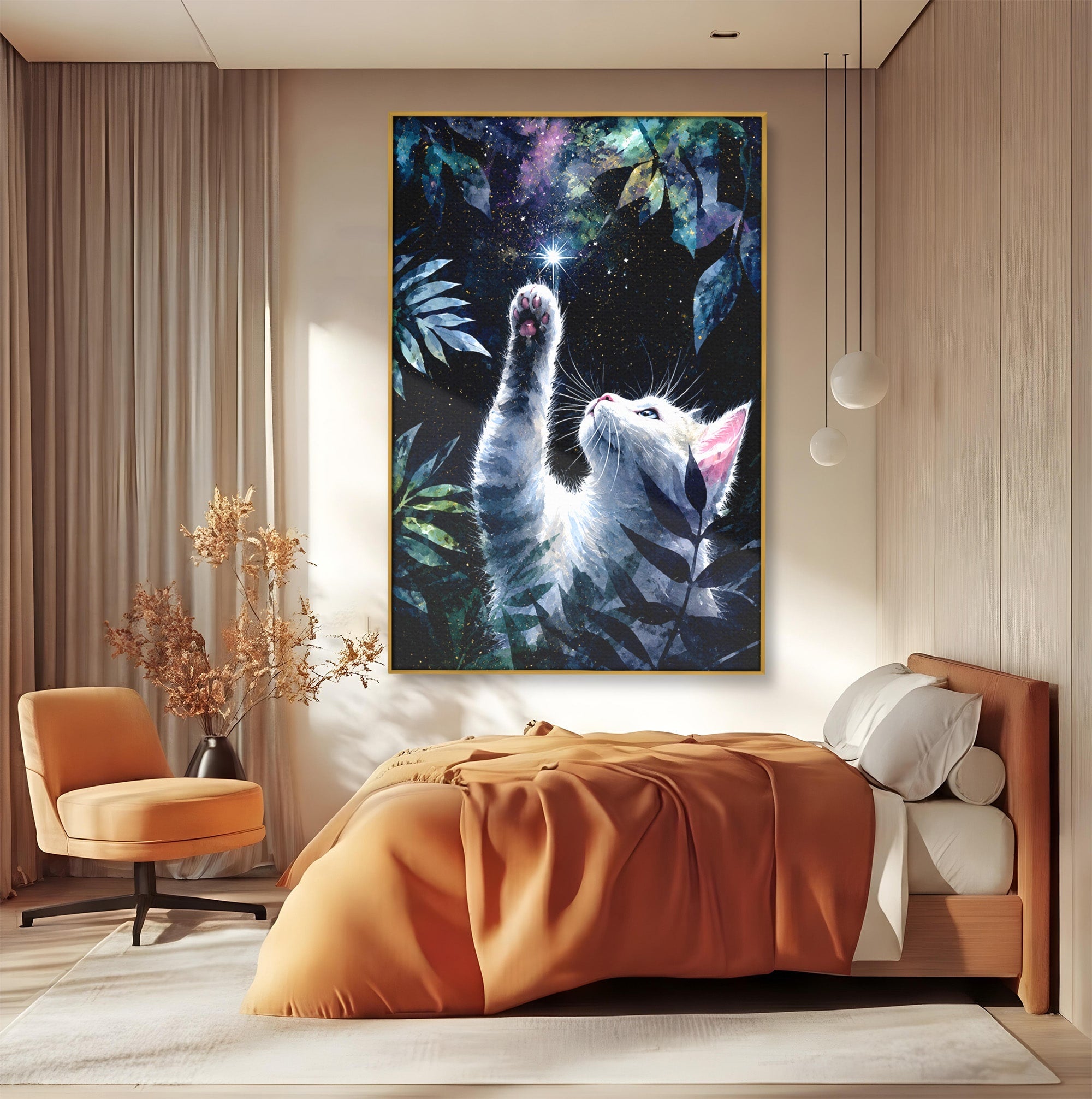 Tablou Canvas Premium LuxCanva® M1599, Micul Visător, Pisica, Stea, Natura, Noapte, Dormitor, Culori Vibrante