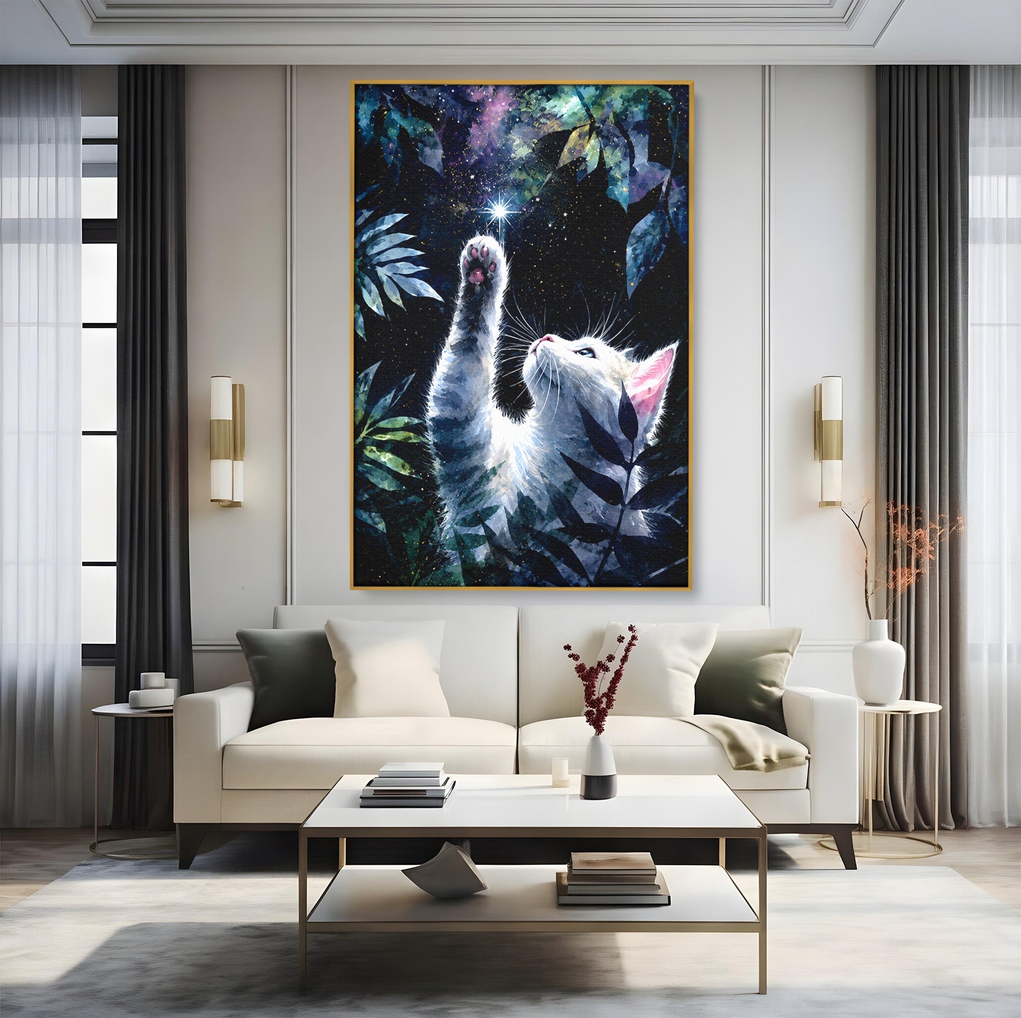 Tablou Canvas Premium LuxCanva® M1599, Micul Visător, Pisica, Stea, Natura, Noapte, Dormitor, Culori Vibrante