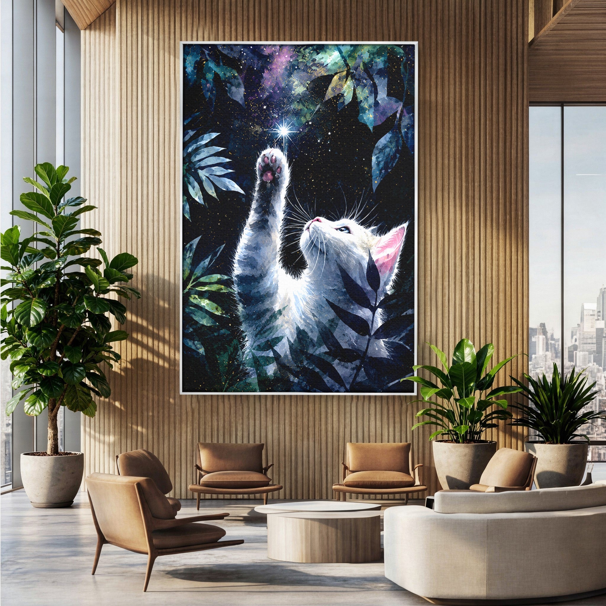 Tablou Canvas Premium LuxCanva® M1599, Micul Visător, Pisica, Stea, Natura, Noapte, Dormitor, Culori Vibrante