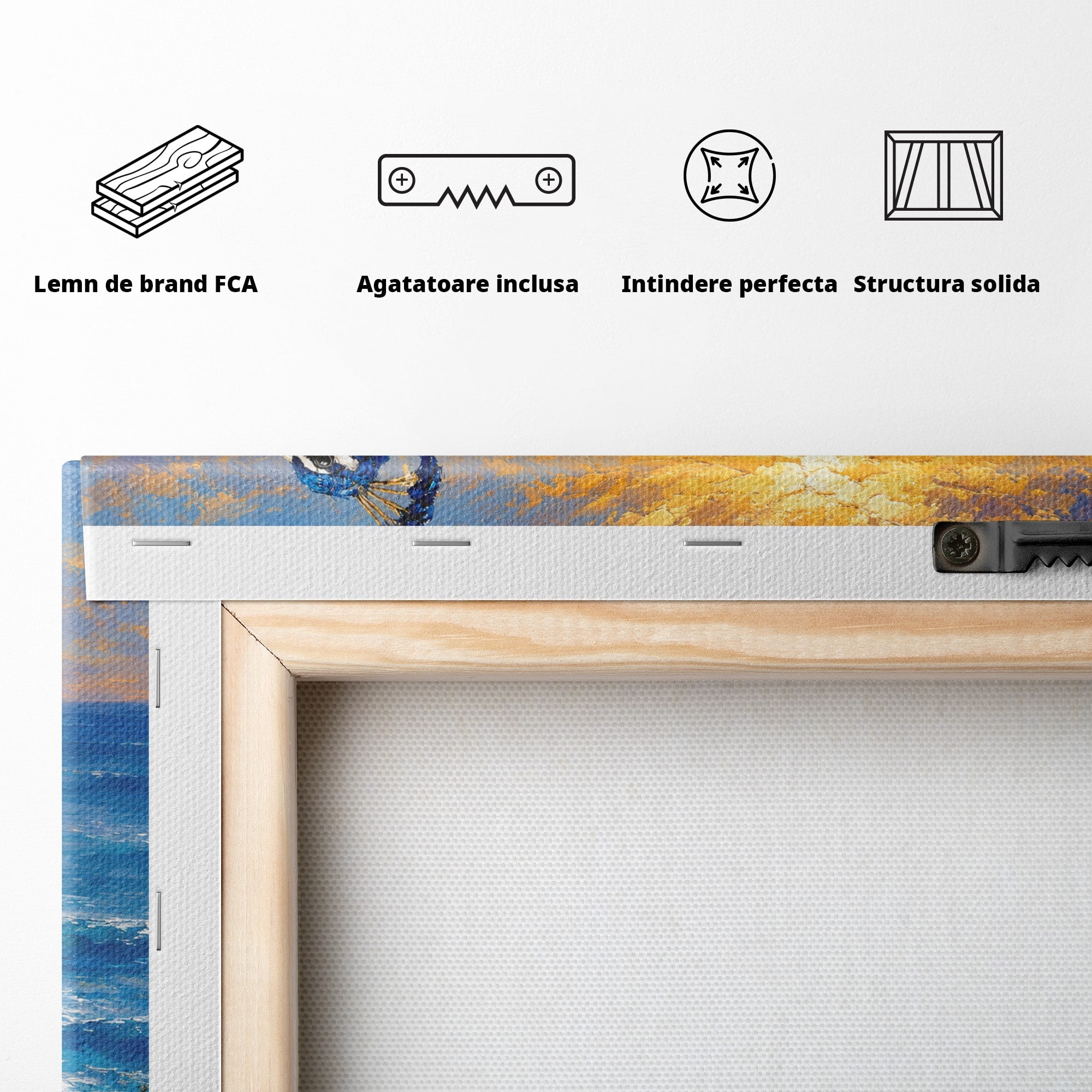 Tablou Canvas Premium LuxCanva® M1600, Paun La Apus, Paun, Apus, Mare, Natura, Living, Culori Vibrante