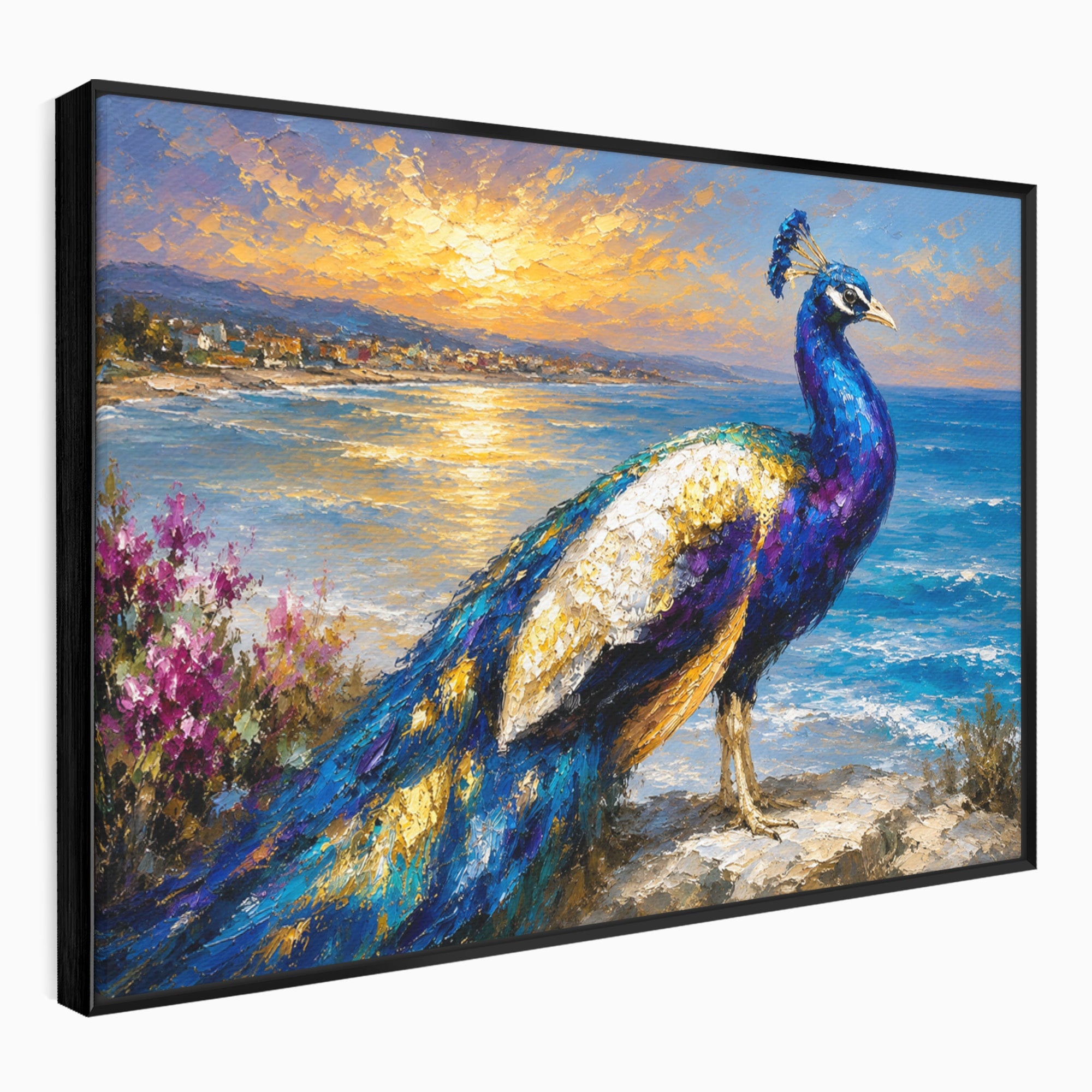 Tablou Canvas Premium LuxCanva® M1600, Paun La Apus, Paun, Apus, Mare, Natura, Living, Culori Vibrante