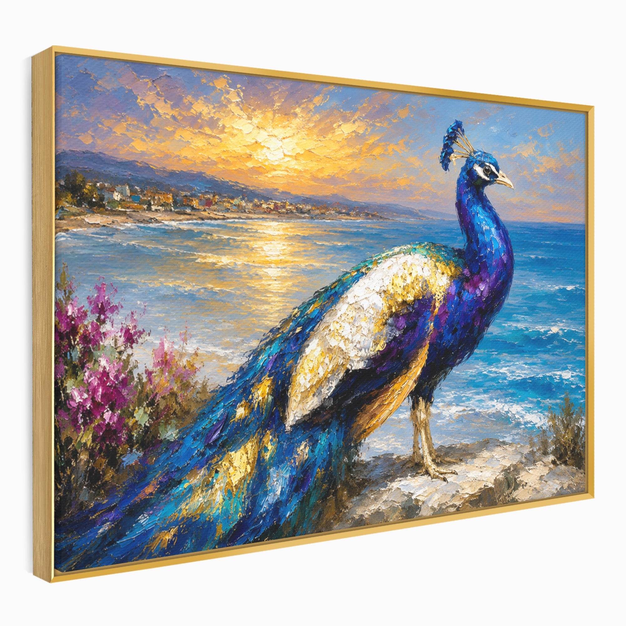 Tablou Canvas Premium LuxCanva® M1600, Paun La Apus, Paun, Apus, Mare, Natura, Living, Culori Vibrante