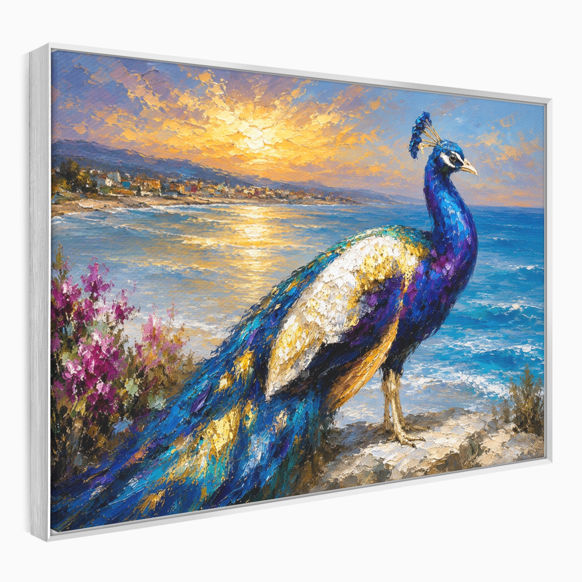 Tablou Canvas Premium LuxCanva® M1600, Paun La Apus, Paun, Apus, Mare, Natura, Living, Culori Vibrante