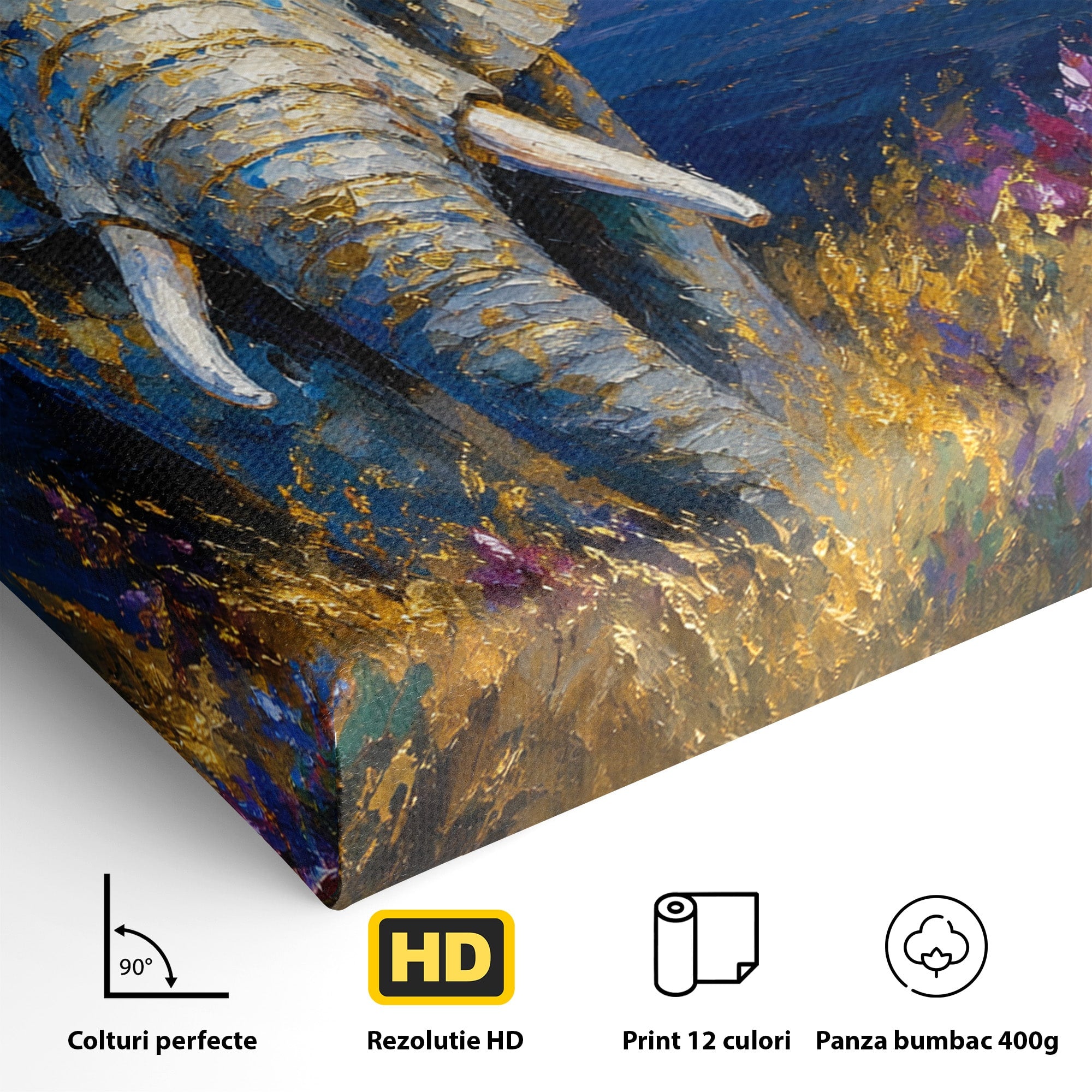 Tablou Canvas Premium LuxCanva® M1601, Elefantul La Apus, Elefant, Apus, Natura, Living, Peisaj, Culori Vibrante
