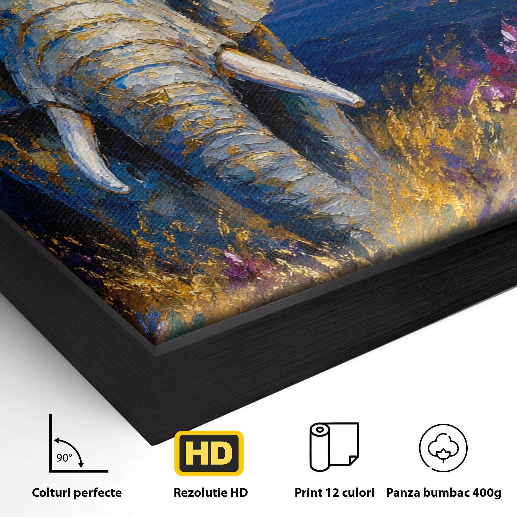 Tablou Canvas Premium LuxCanva® M1601, Elefantul La Apus, Elefant, Apus, Natura, Living, Peisaj, Culori Vibrante