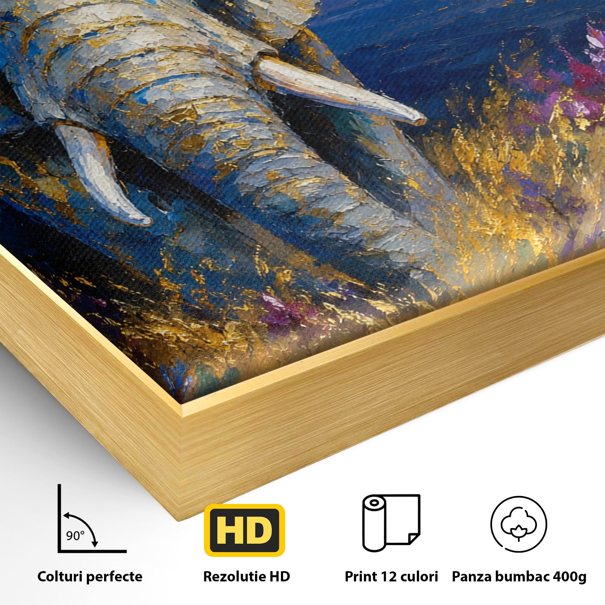 Tablou Canvas Premium LuxCanva® M1601, Elefantul La Apus, Elefant, Apus, Natura, Living, Peisaj, Culori Vibrante