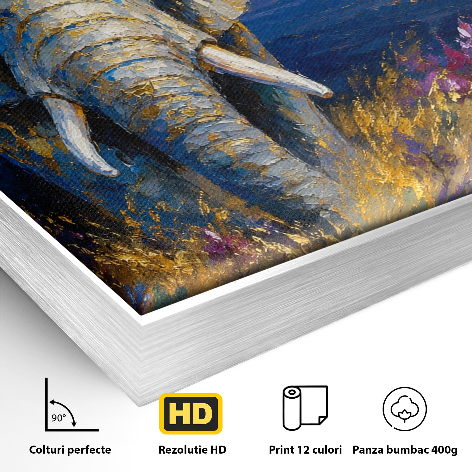Tablou Canvas Premium LuxCanva® M1601, Elefantul La Apus, Elefant, Apus, Natura, Living, Peisaj, Culori Vibrante