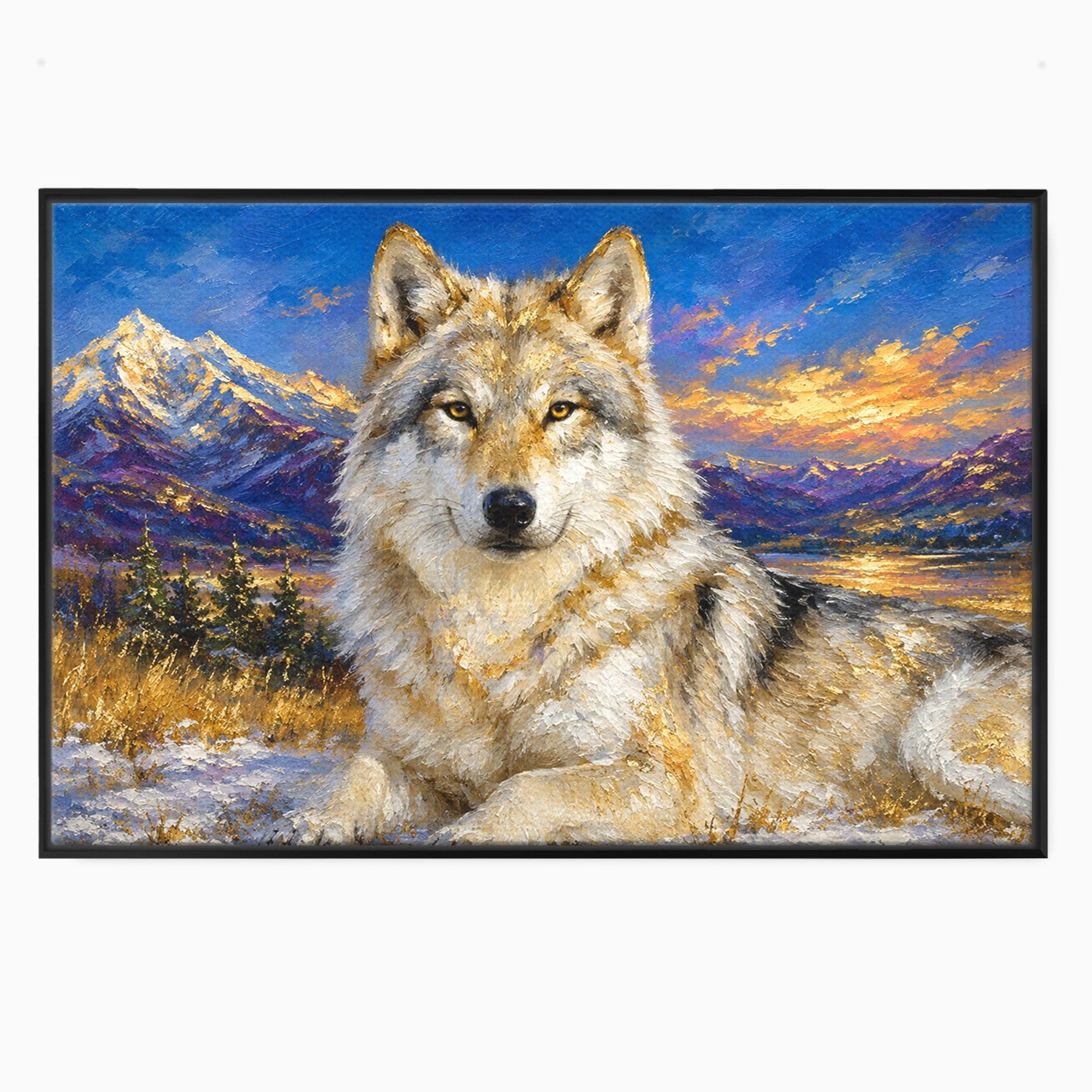 Tablou Canvas Premium LuxCanva® M1602, Lupul In Munti, Lup, Munti, Apus, Natura, Living, Culori Vibrante