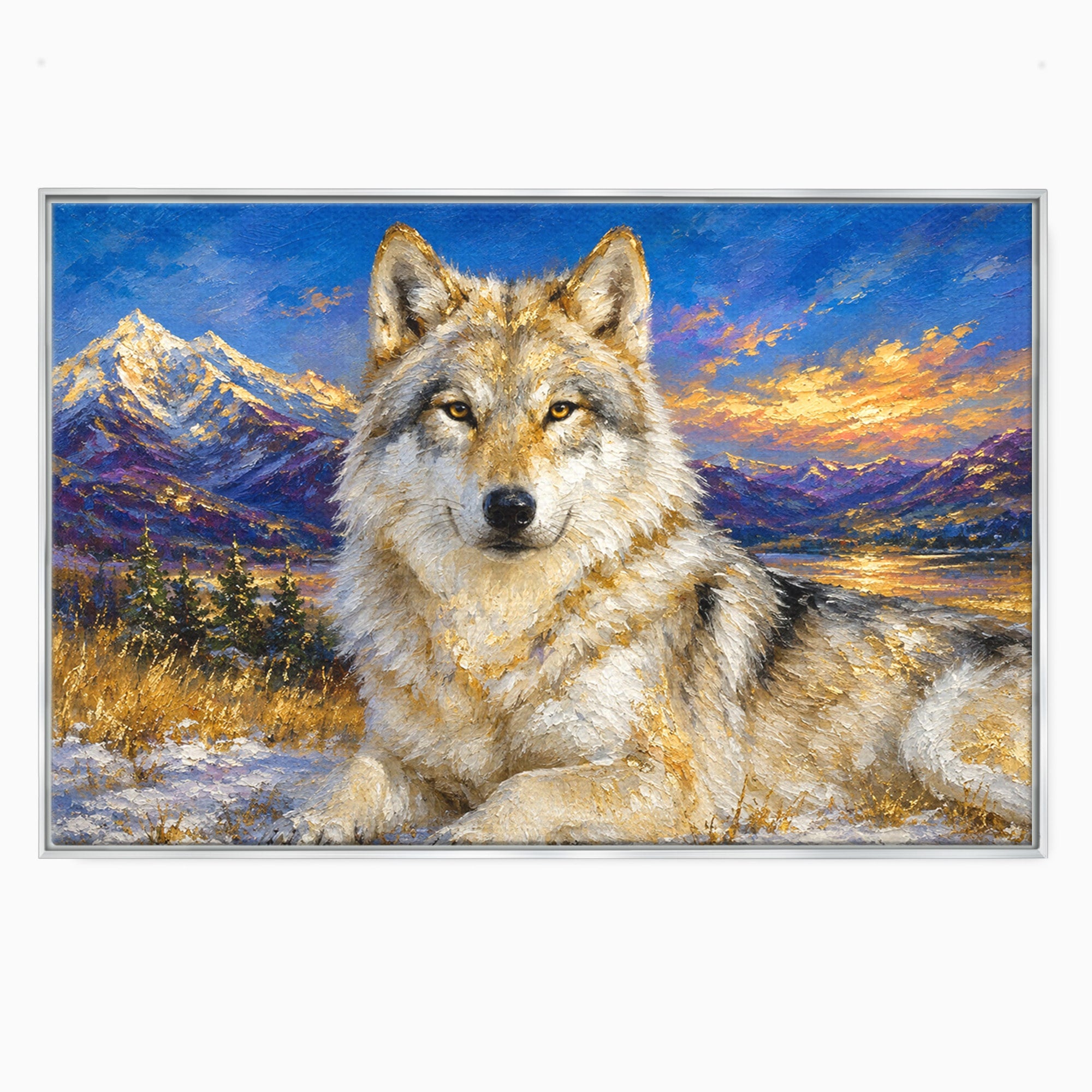 Tablou Canvas Premium LuxCanva® M1602, Lupul In Munti, Lup, Munti, Apus, Natura, Living, Culori Vibrante