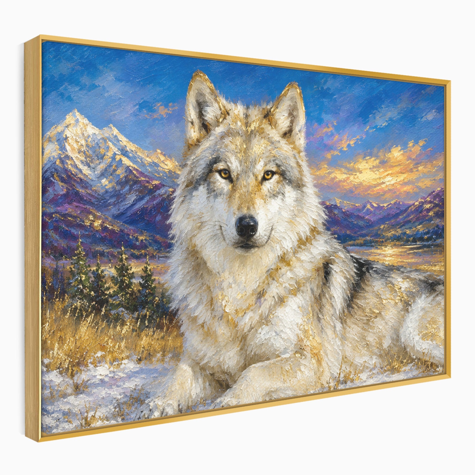 Tablou Canvas Premium LuxCanva® M1602, Lupul In Munti, Lup, Munti, Apus, Natura, Living, Culori Vibrante