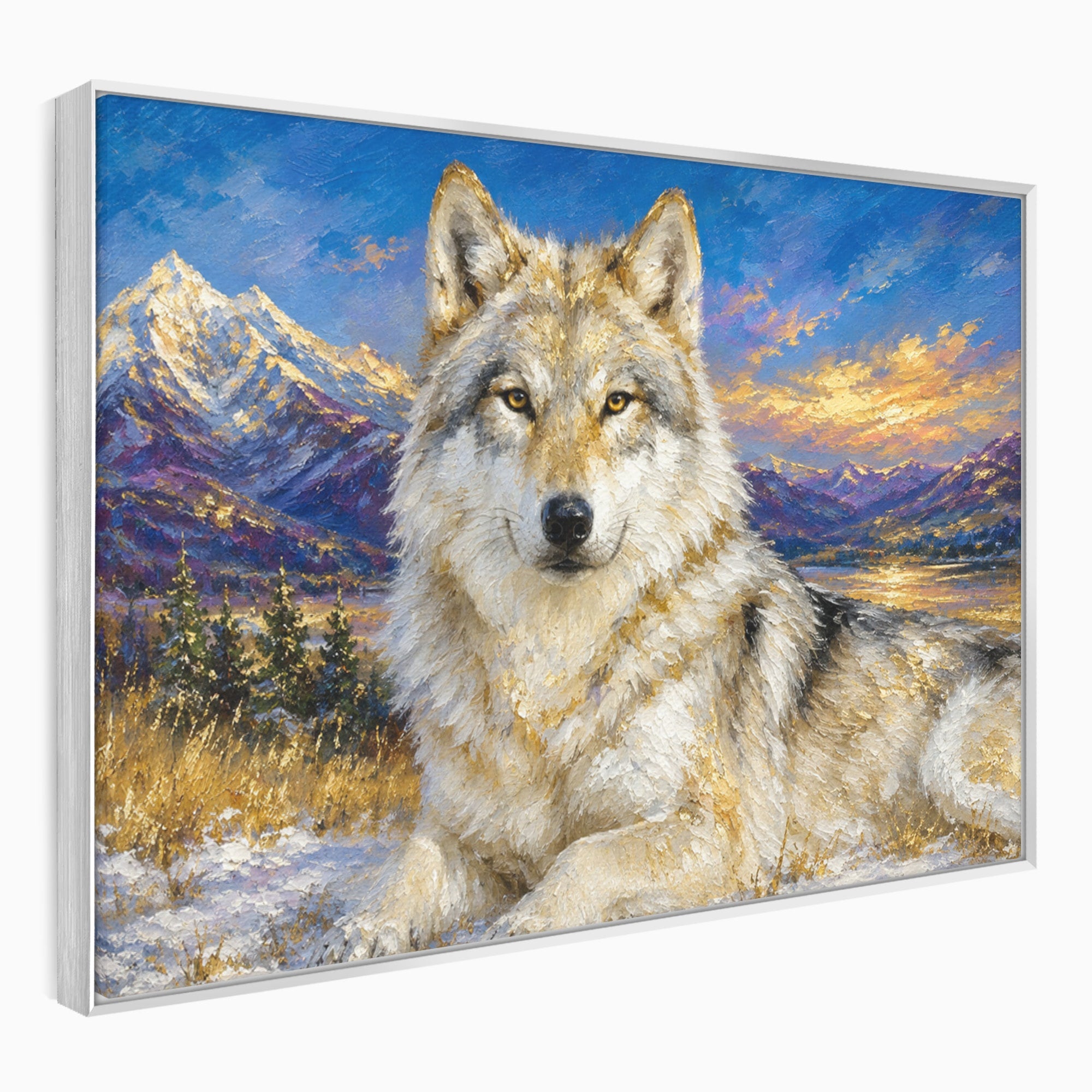 Tablou Canvas Premium LuxCanva® M1602, Lupul In Munti, Lup, Munti, Apus, Natura, Living, Culori Vibrante