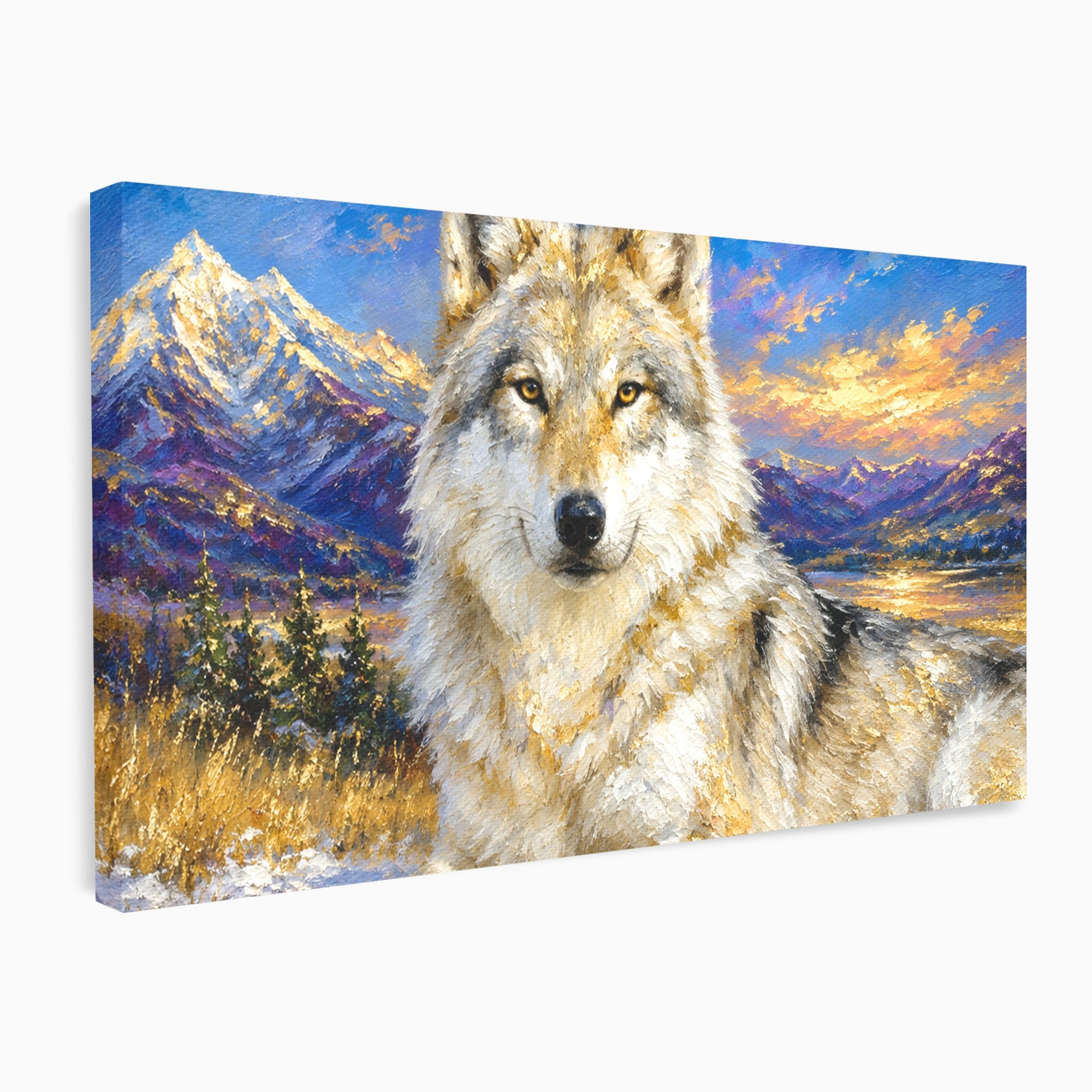 Tablou Canvas Premium LuxCanva® M1602, Lupul In Munti, Lup, Munti, Apus, Natura, Living, Culori Vibrante
