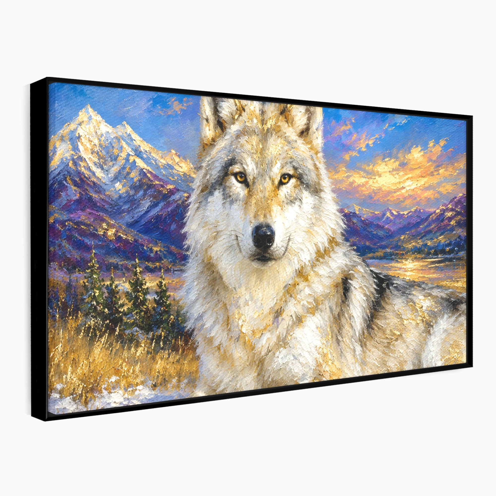 Tablou Canvas Premium LuxCanva® M1602, Lupul In Munti, Lup, Munti, Apus, Natura, Living, Culori Vibrante