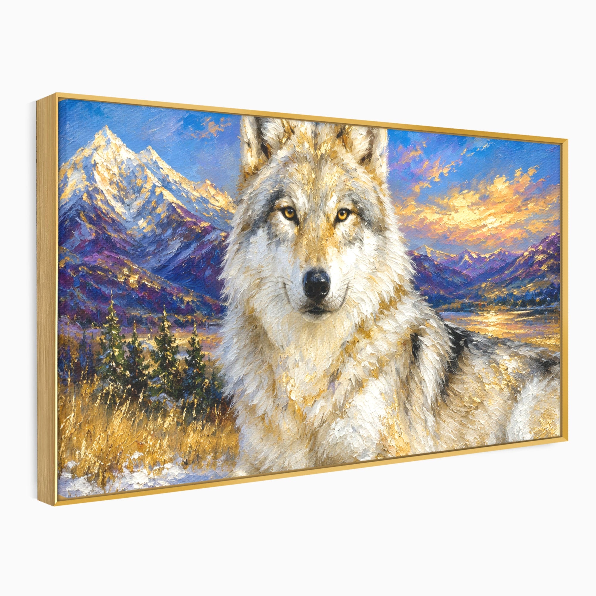 Tablou Canvas Premium LuxCanva® M1602, Lupul In Munti, Lup, Munti, Apus, Natura, Living, Culori Vibrante