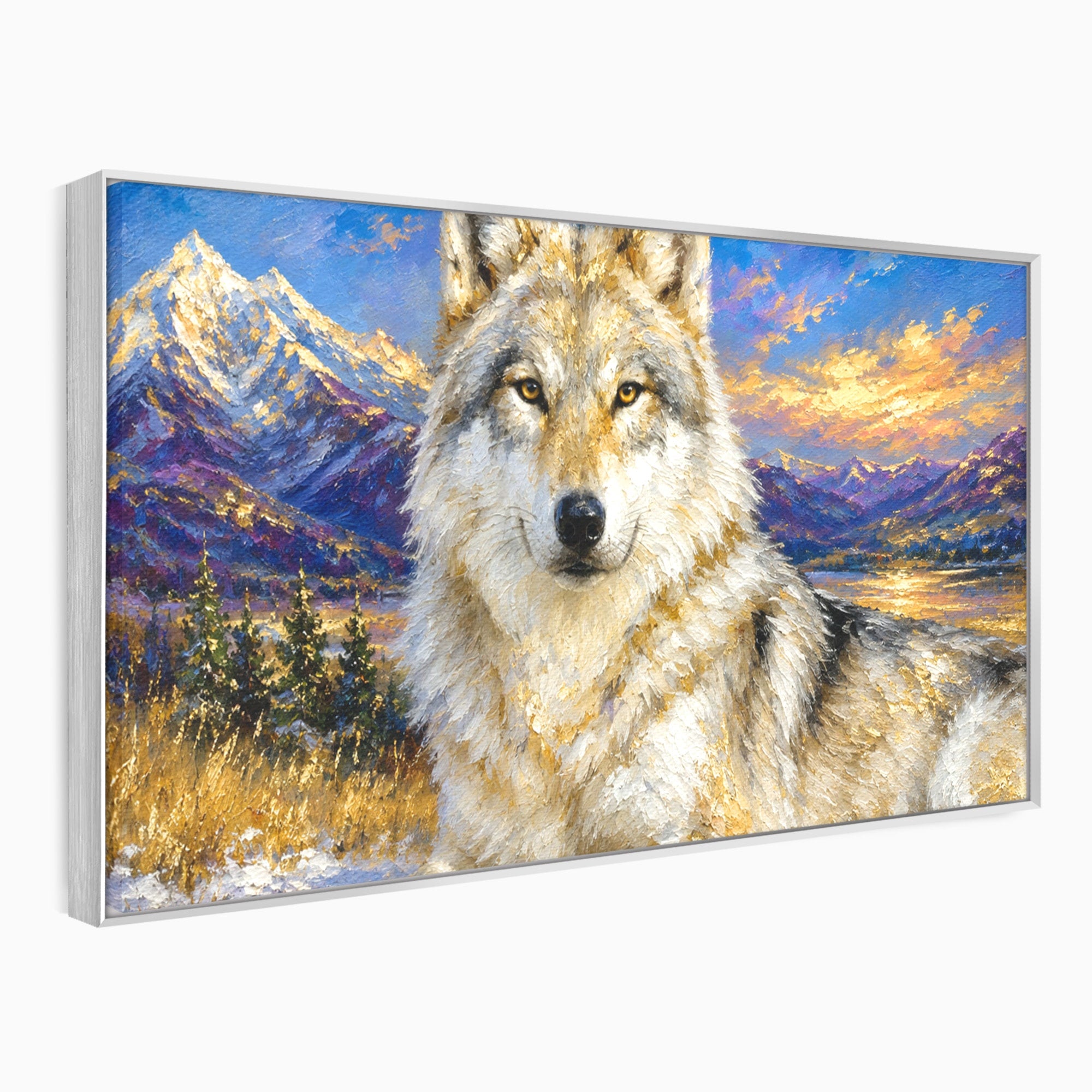 Tablou Canvas Premium LuxCanva® M1602, Lupul In Munti, Lup, Munti, Apus, Natura, Living, Culori Vibrante