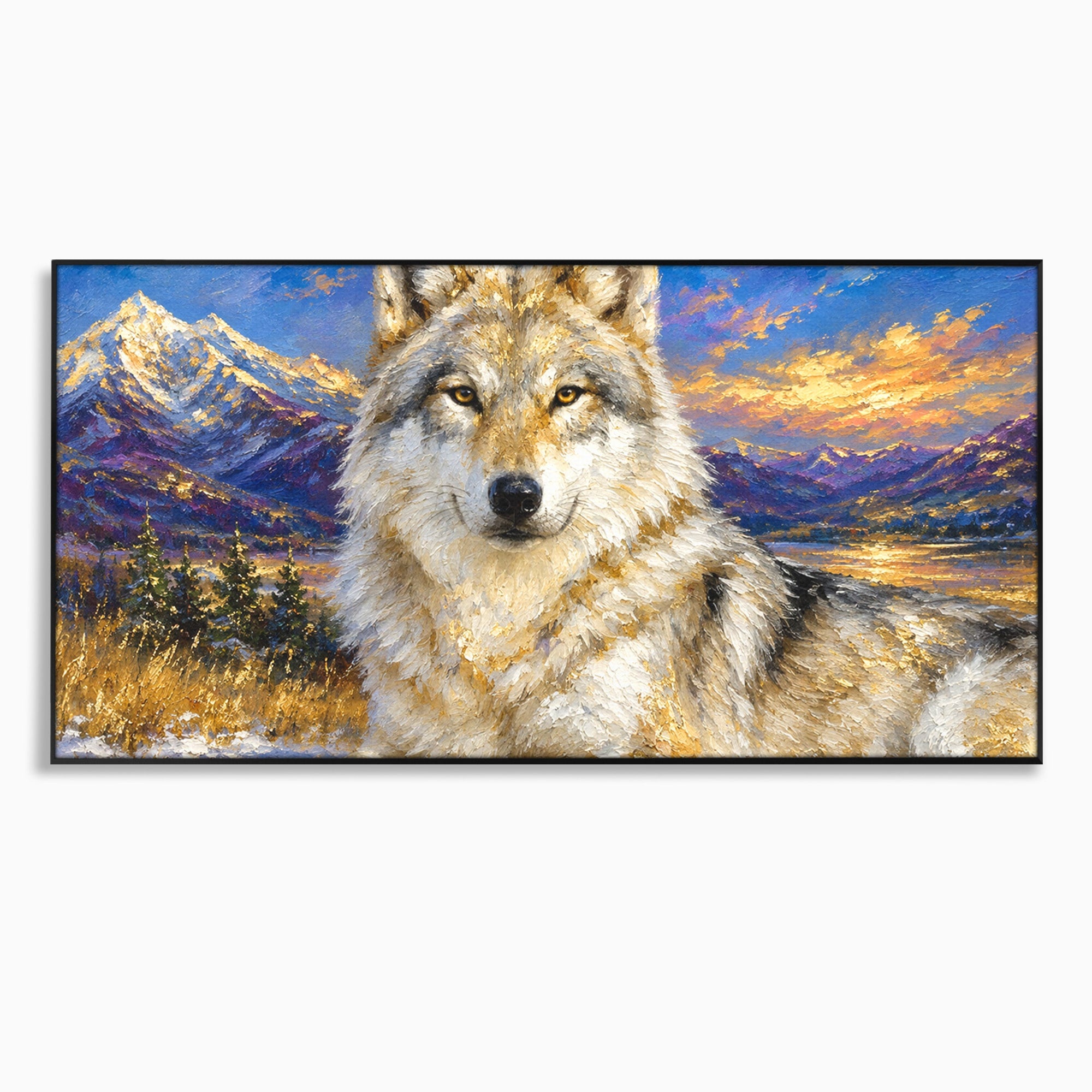 Tablou Canvas Premium LuxCanva® M1602, Lupul In Munti, Lup, Munti, Apus, Natura, Living, Culori Vibrante