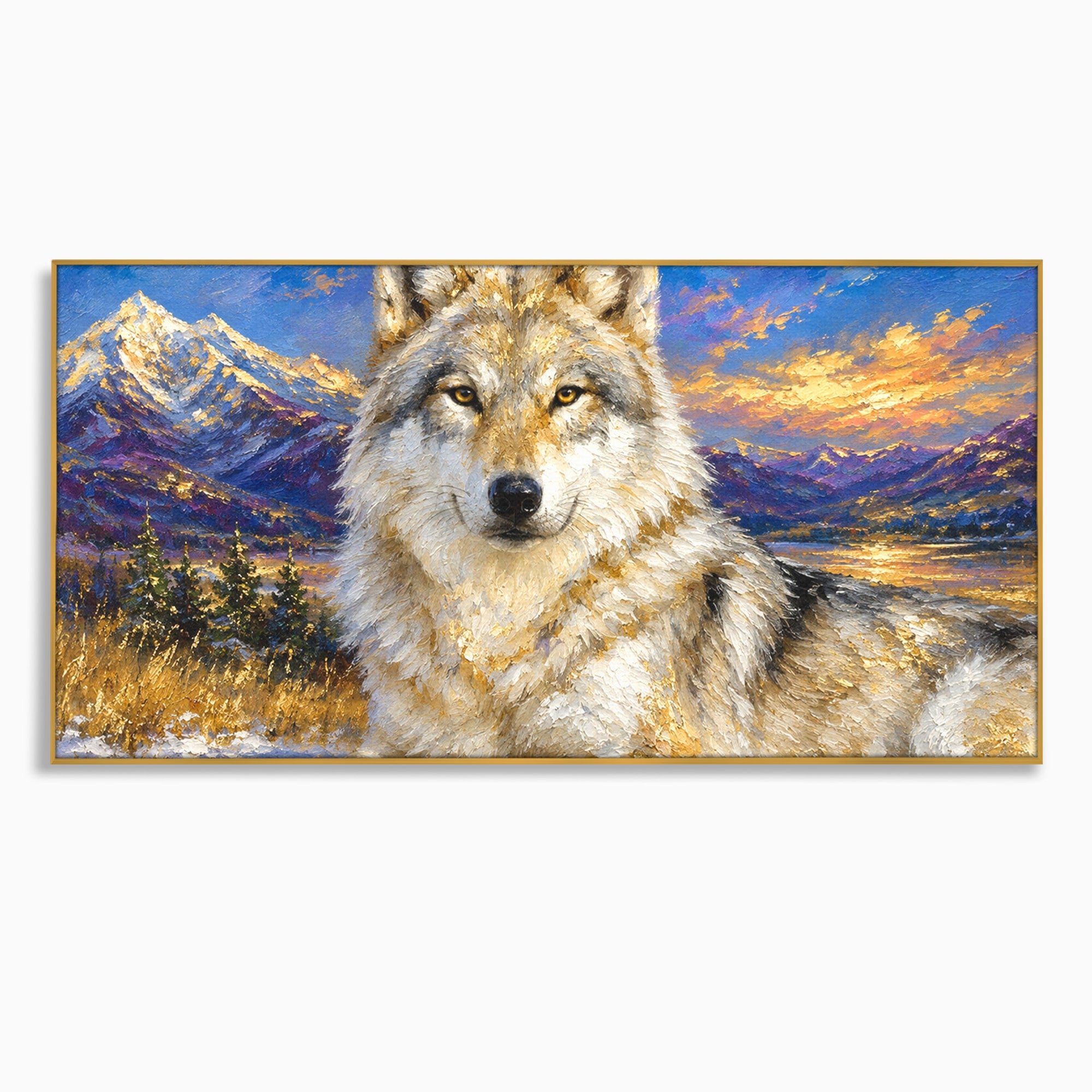 Tablou Canvas Premium LuxCanva® M1602, Lupul In Munti, Lup, Munti, Apus, Natura, Living, Culori Vibrante