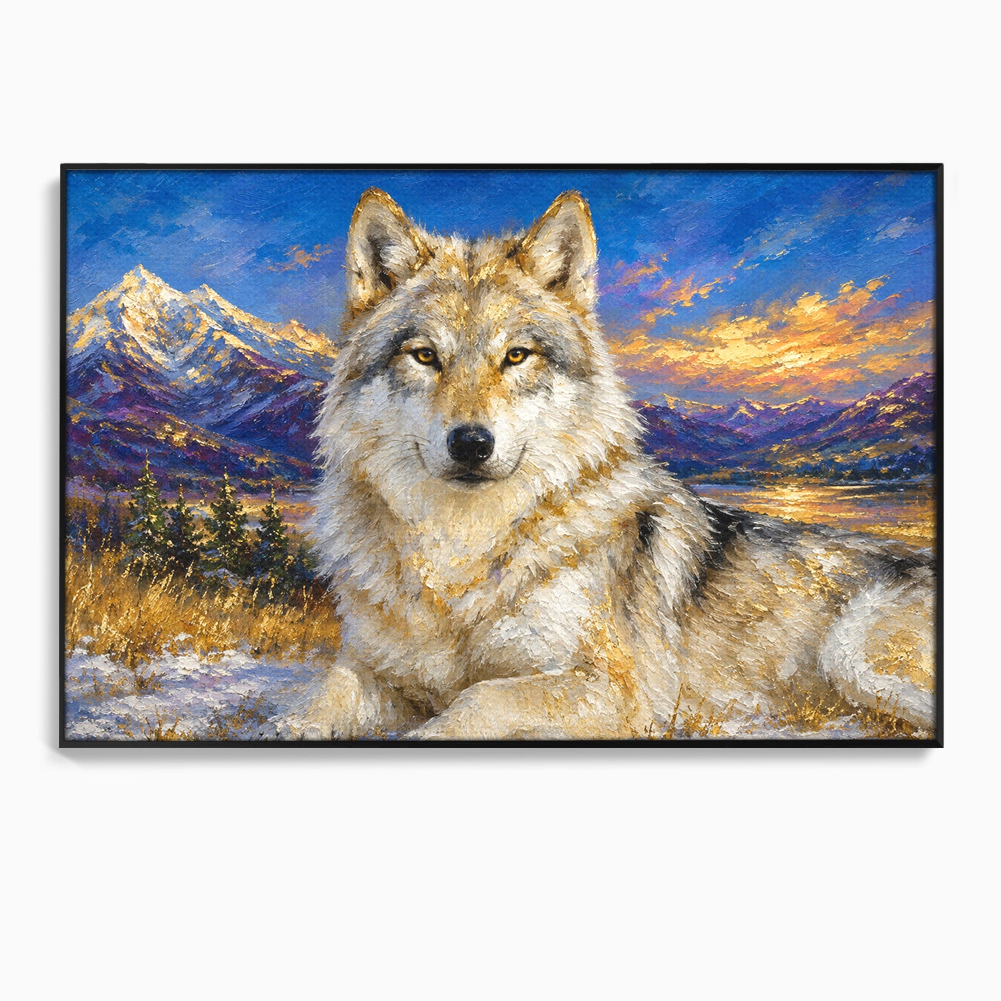 Tablou Canvas Premium LuxCanva® M1602, Lupul In Munti, Lup, Munti, Apus, Natura, Living, Culori Vibrante