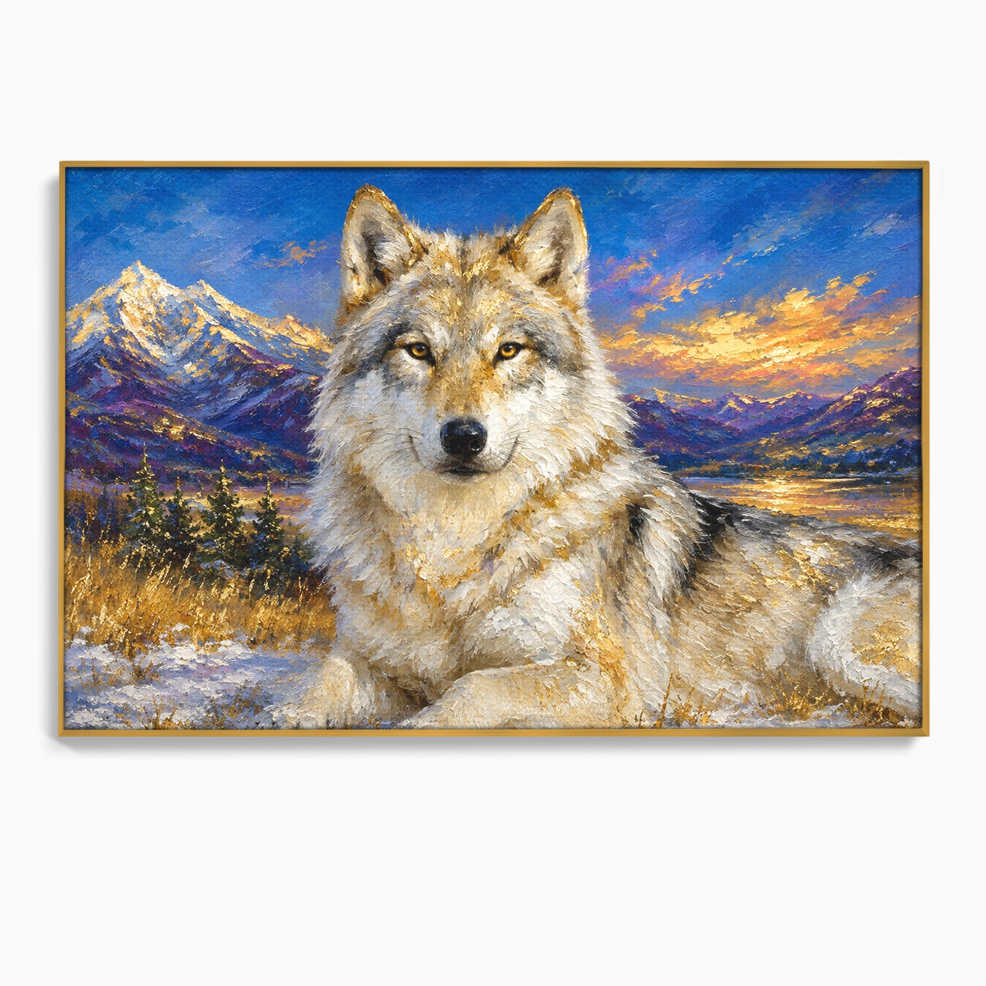 Tablou Canvas Premium LuxCanva® M1602, Lupul In Munti, Lup, Munti, Apus, Natura, Living, Culori Vibrante