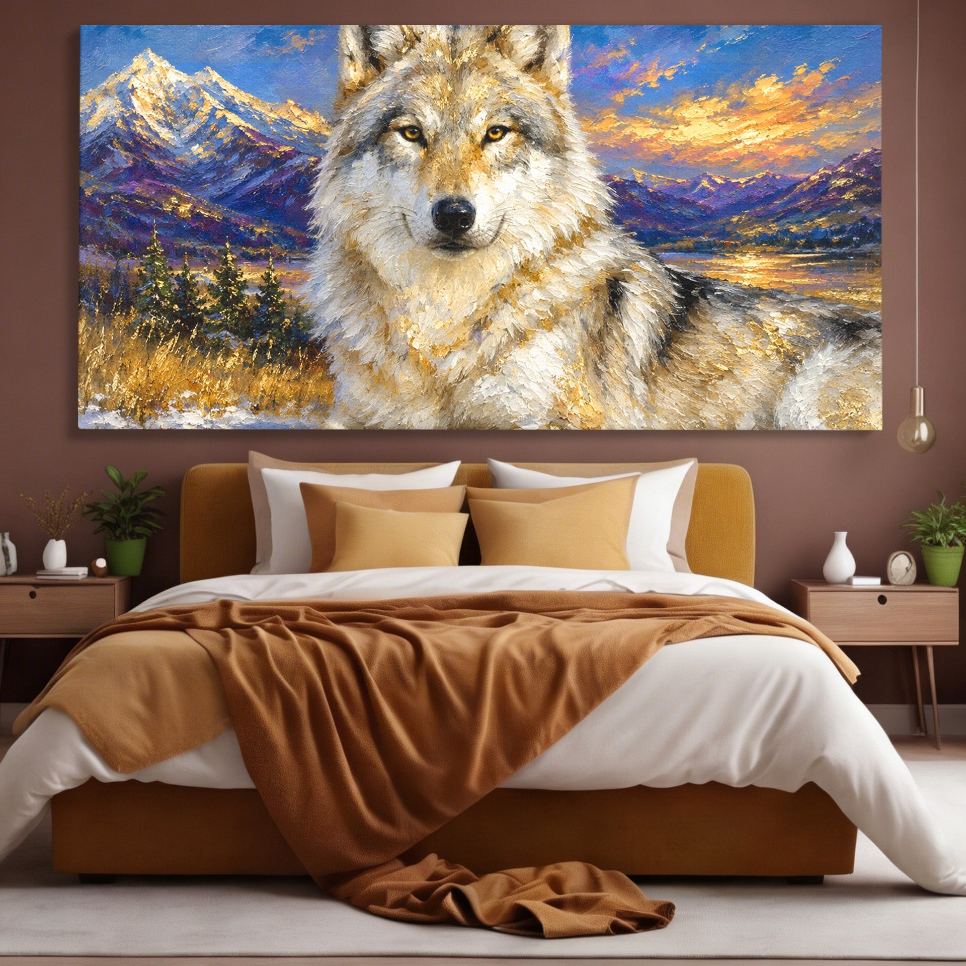 Tablou Canvas Premium LuxCanva® M1602, Lupul In Munti, Lup, Munti, Apus, Natura, Living, Culori Vibrante