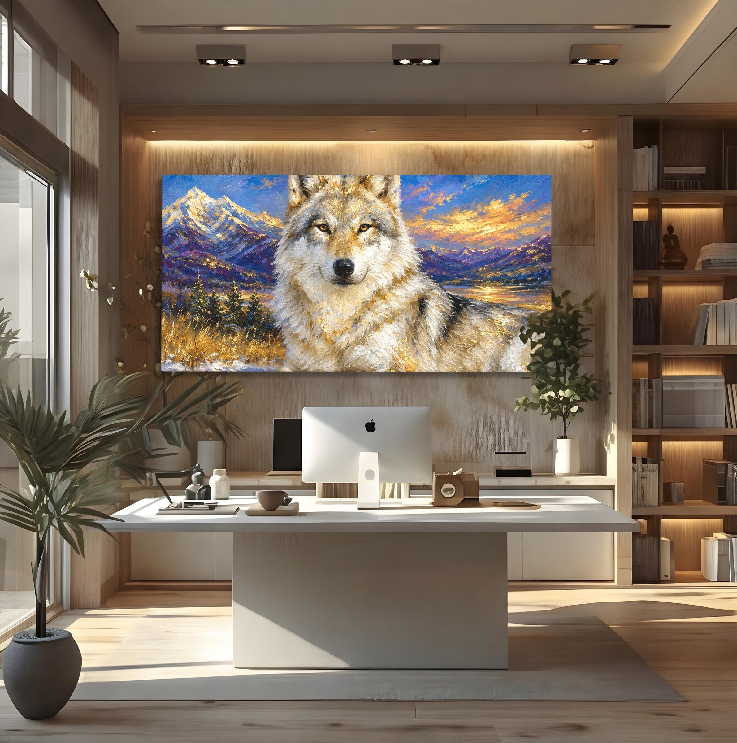 Tablou Canvas Premium LuxCanva® M1602, Lupul In Munti, Lup, Munti, Apus, Natura, Living, Culori Vibrante