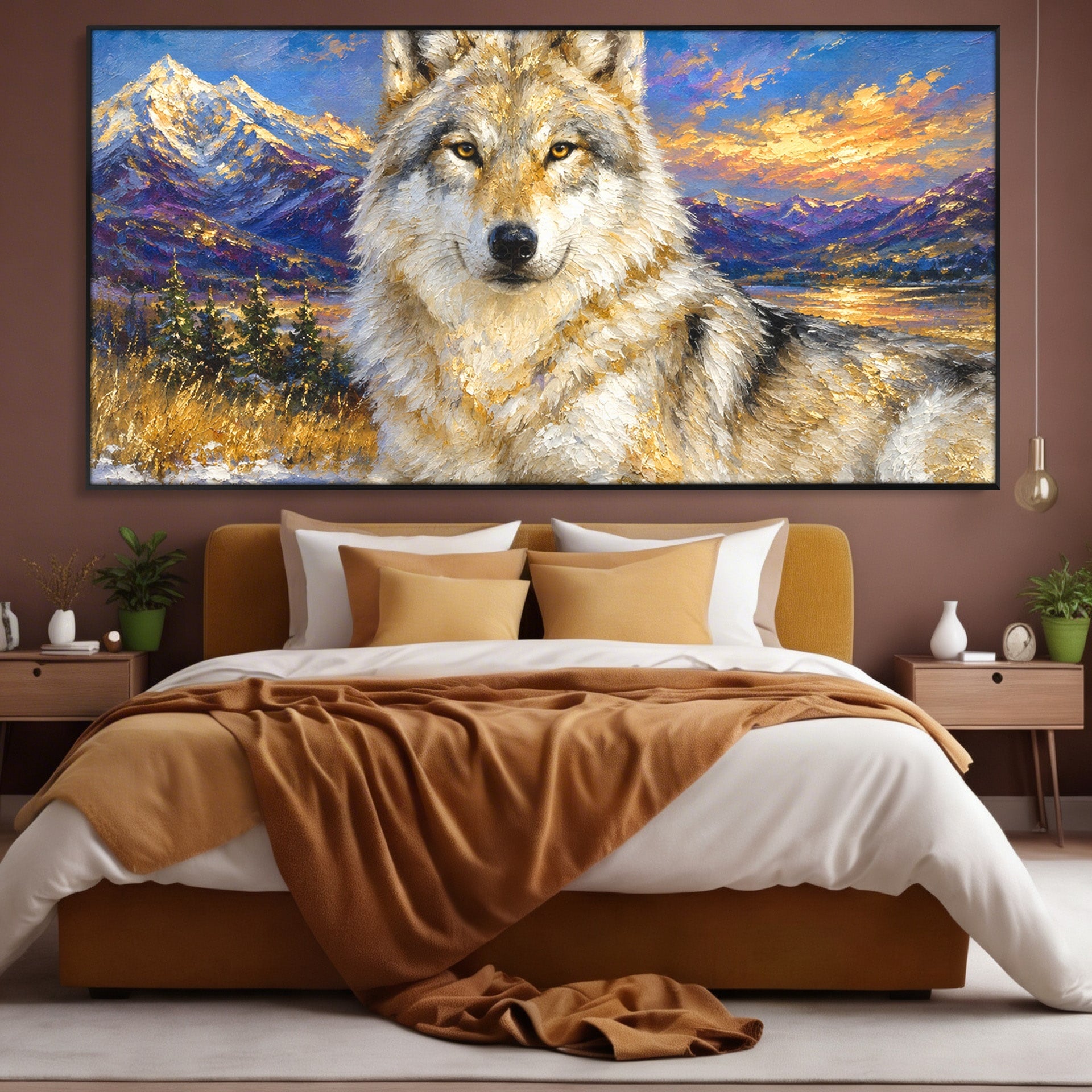 Tablou Canvas Premium LuxCanva® M1602, Lupul In Munti, Lup, Munti, Apus, Natura, Living, Culori Vibrante
