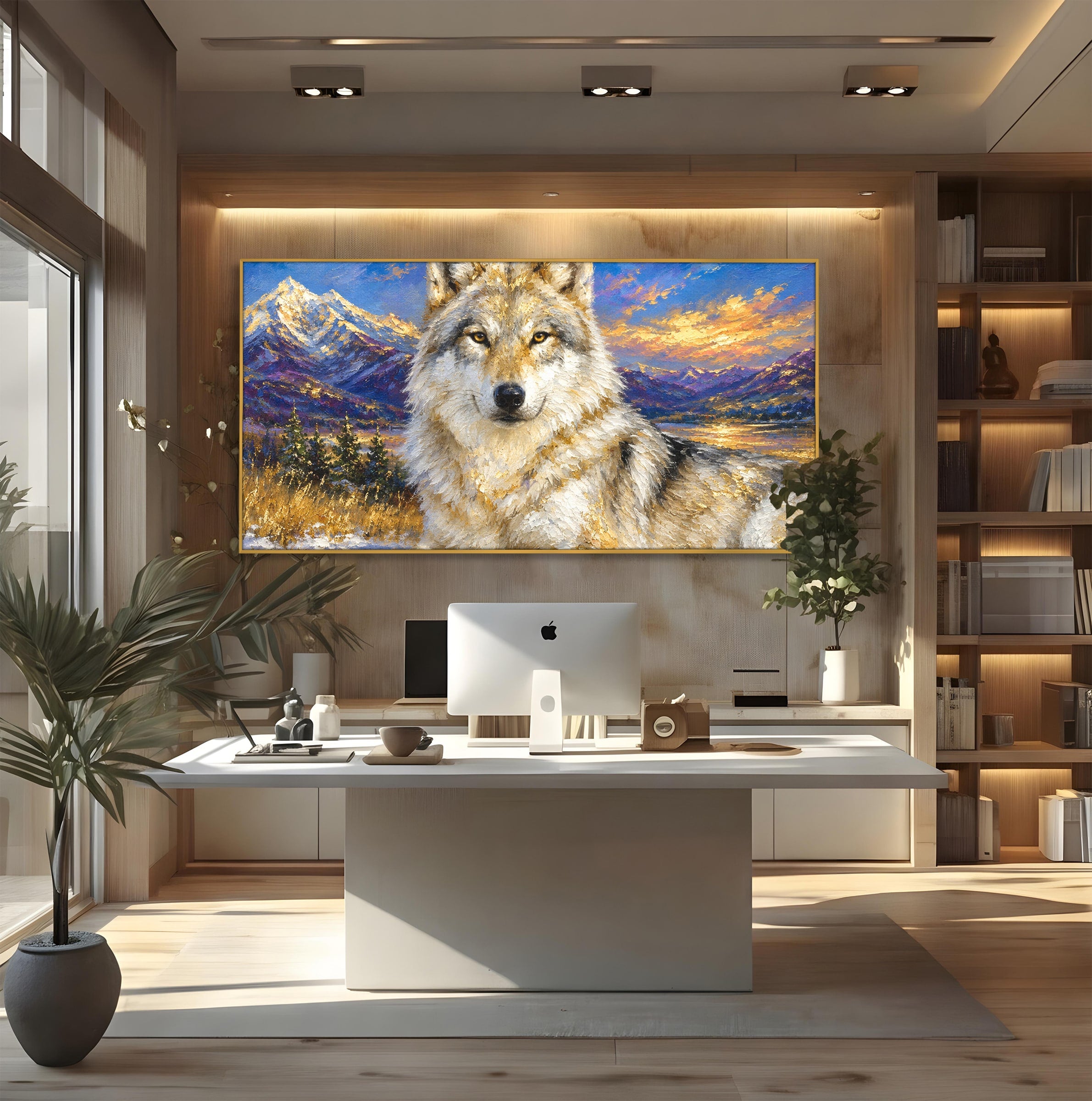 Tablou Canvas Premium LuxCanva® M1602, Lupul In Munti, Lup, Munti, Apus, Natura, Living, Culori Vibrante