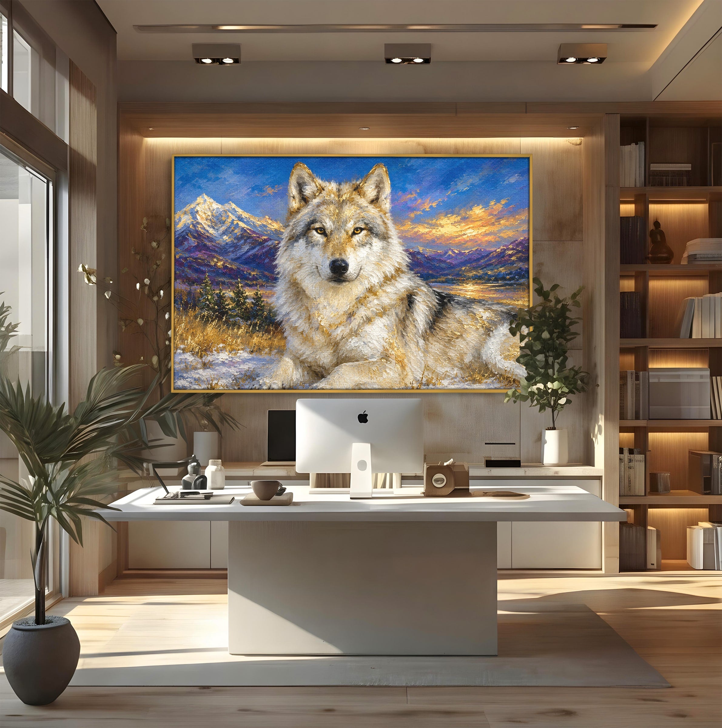Tablou Canvas Premium LuxCanva® M1602, Lupul In Munti, Lup, Munti, Apus, Natura, Living, Culori Vibrante