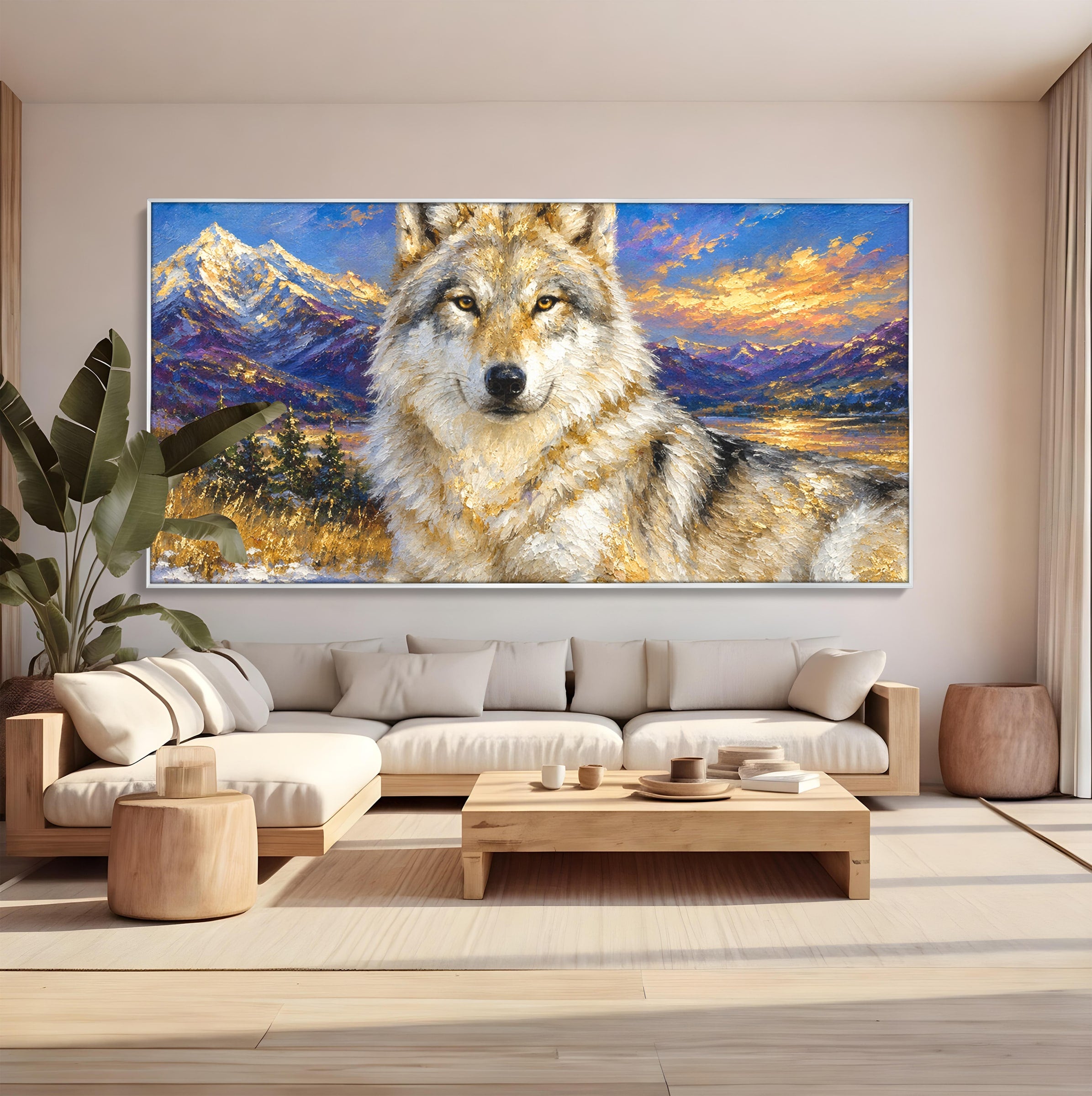 Tablou Canvas Premium LuxCanva® M1602, Lupul In Munti, Lup, Munti, Apus, Natura, Living, Culori Vibrante