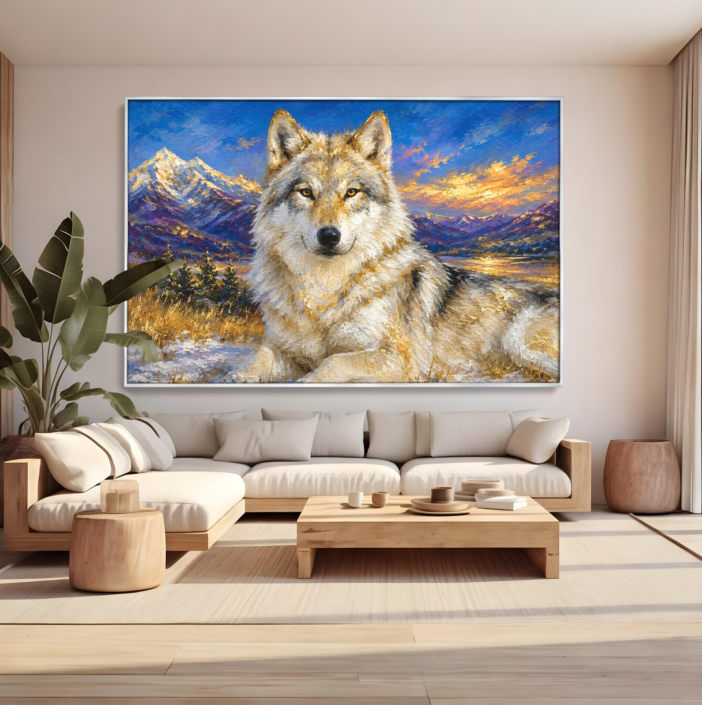 Tablou Canvas Premium LuxCanva® M1602, Lupul In Munti, Lup, Munti, Apus, Natura, Living, Culori Vibrante