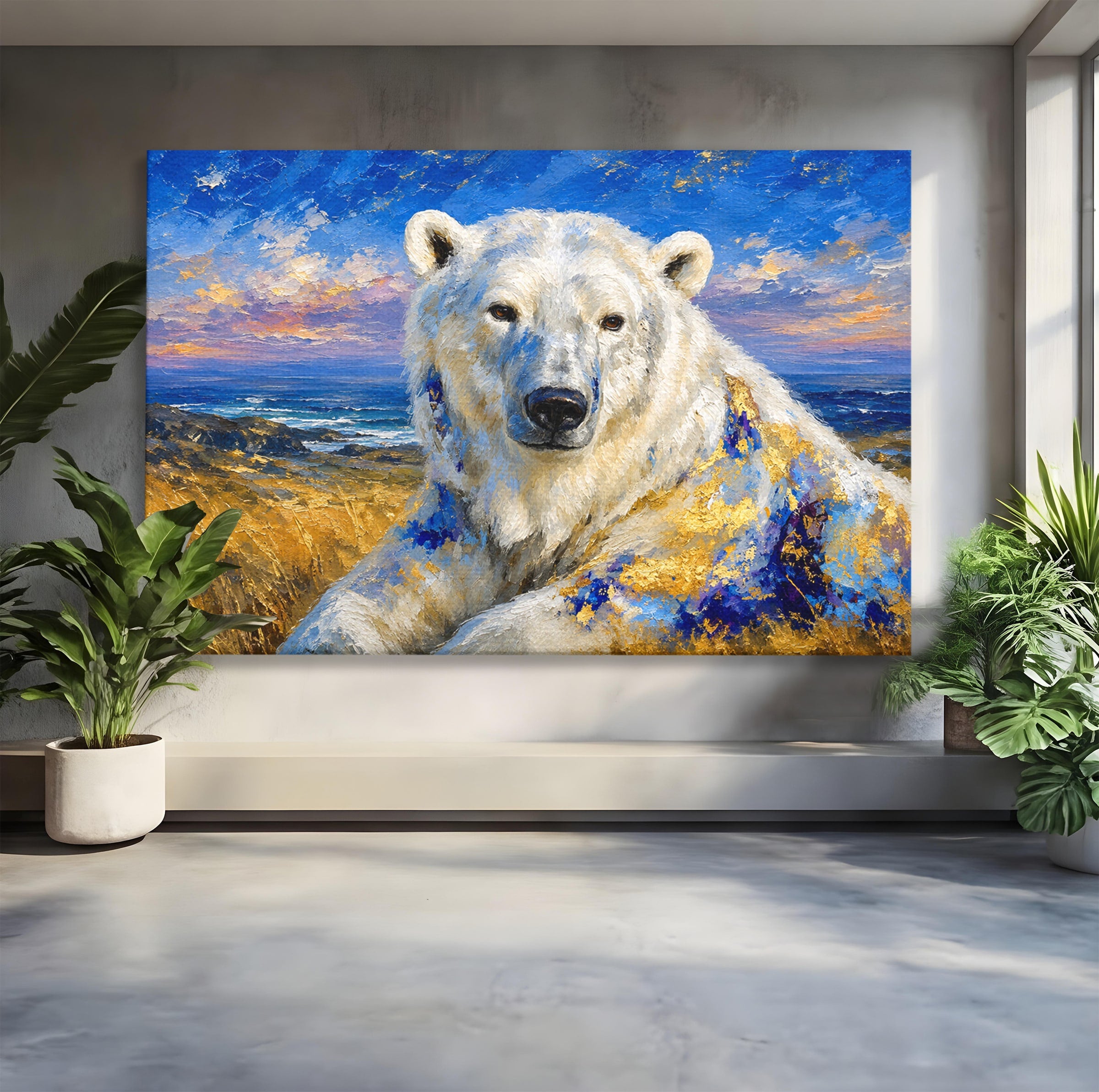 Tablou Canvas Premium LuxCanva® M1603, Noblețe Arctică, Urs, Peisaj, Arctic, Living, Animale, Pictura, Culori Vibrante