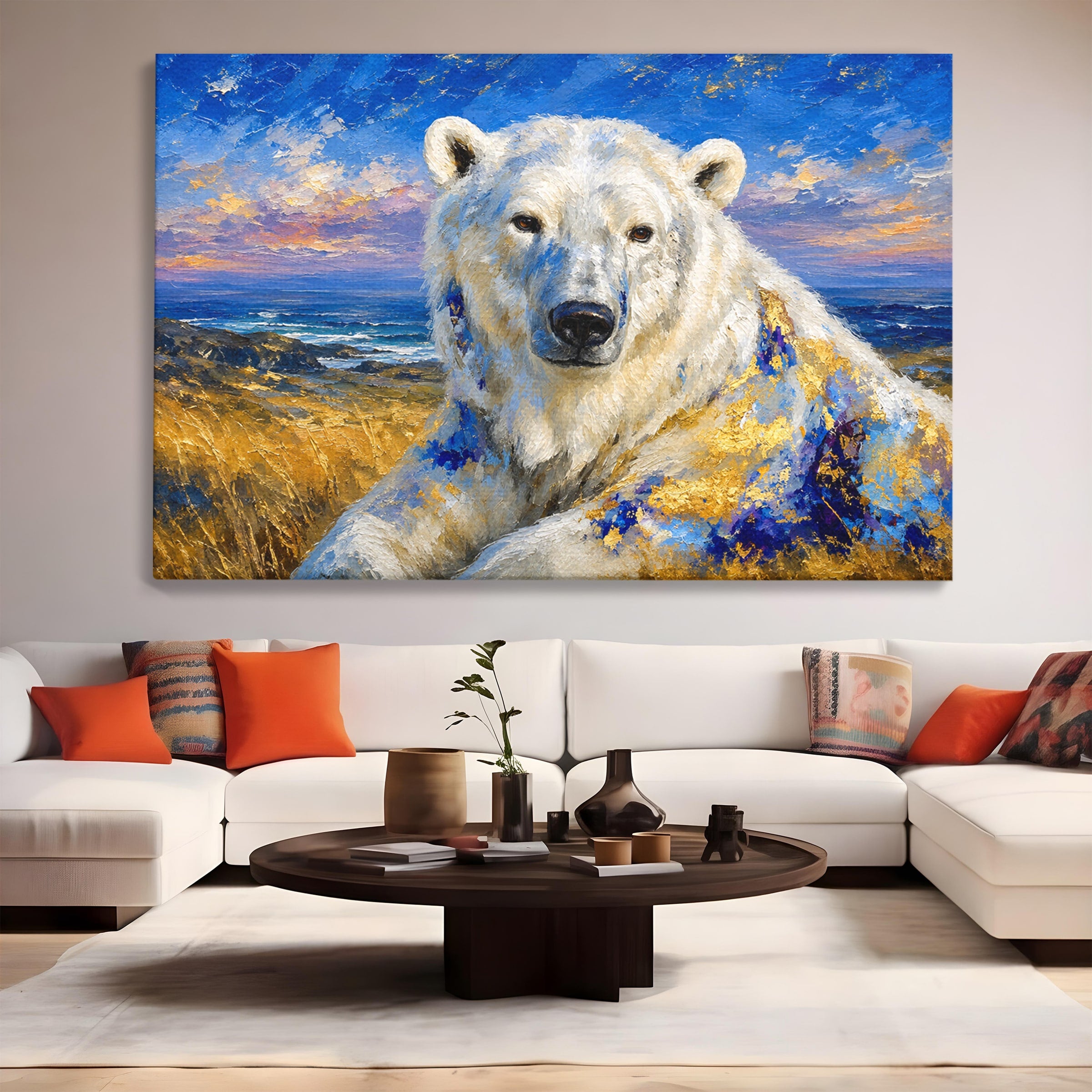 Tablou Canvas Premium LuxCanva® M1603, Noblețe Arctică, Urs, Peisaj, Arctic, Living, Animale, Pictura, Culori Vibrante