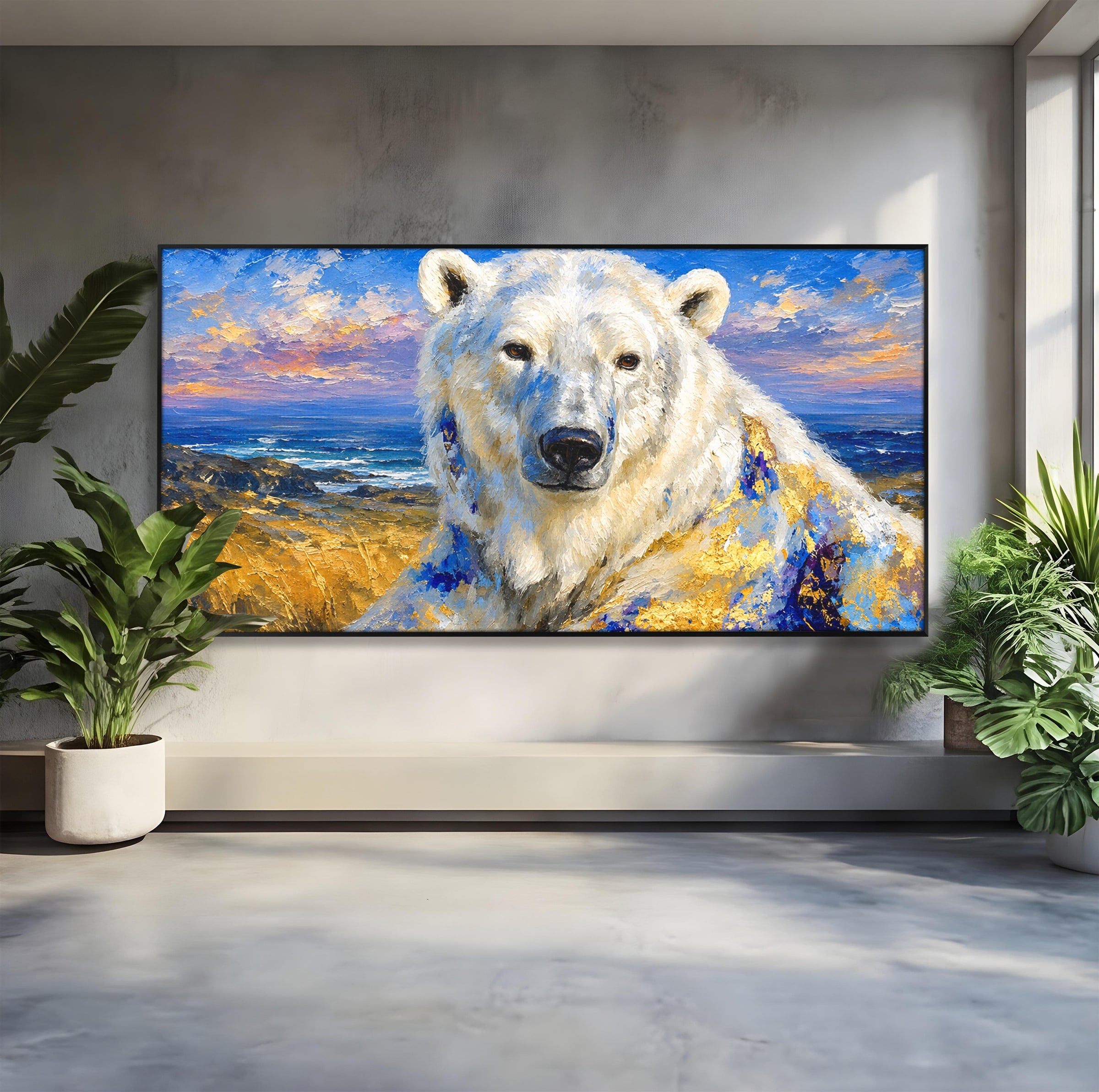 Tablou Canvas Premium LuxCanva® M1603, Noblețe Arctică, Urs, Peisaj, Arctic, Living, Animale, Pictura, Culori Vibrante