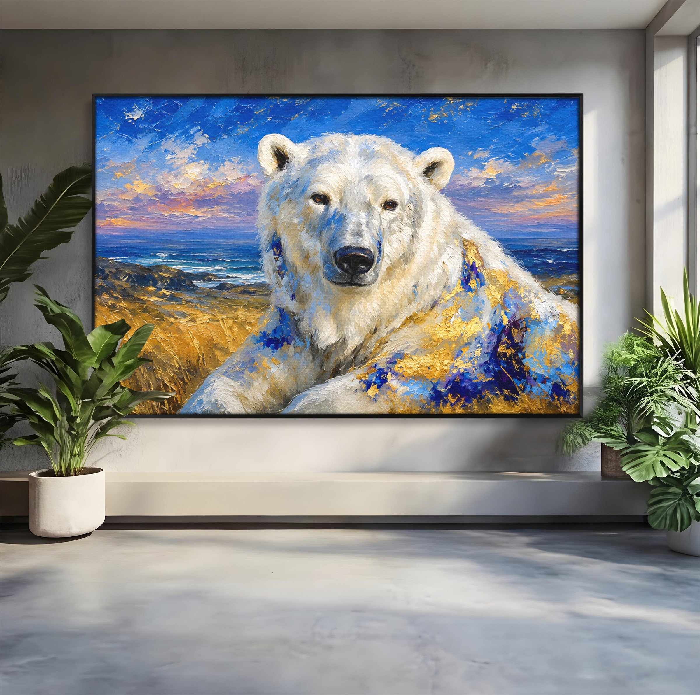 Tablou Canvas Premium LuxCanva® M1603, Noblețe Arctică, Urs, Peisaj, Arctic, Living, Animale, Pictura, Culori Vibrante