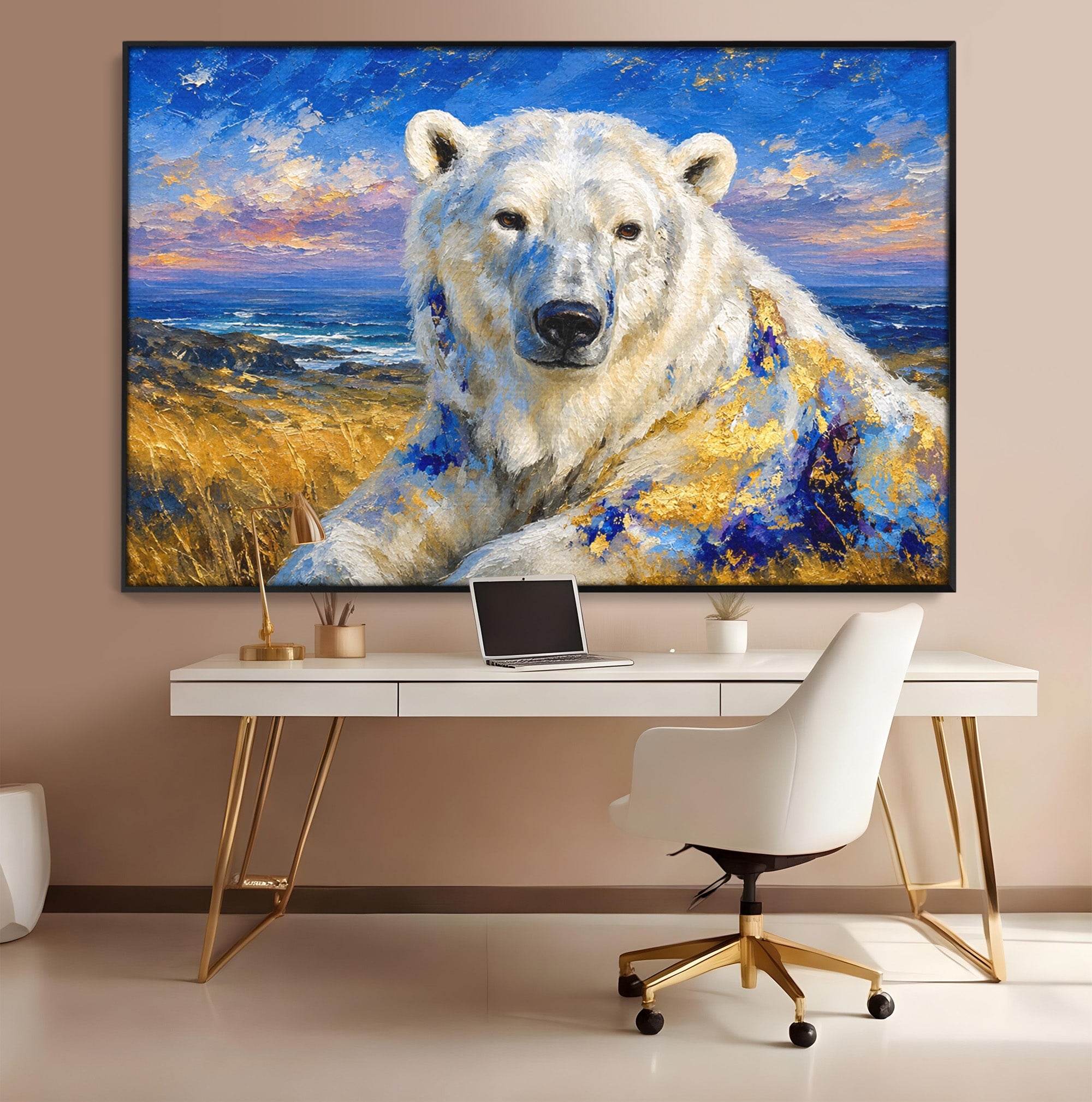 Tablou Canvas Premium LuxCanva® M1603, Noblețe Arctică, Urs, Peisaj, Arctic, Living, Animale, Pictura, Culori Vibrante
