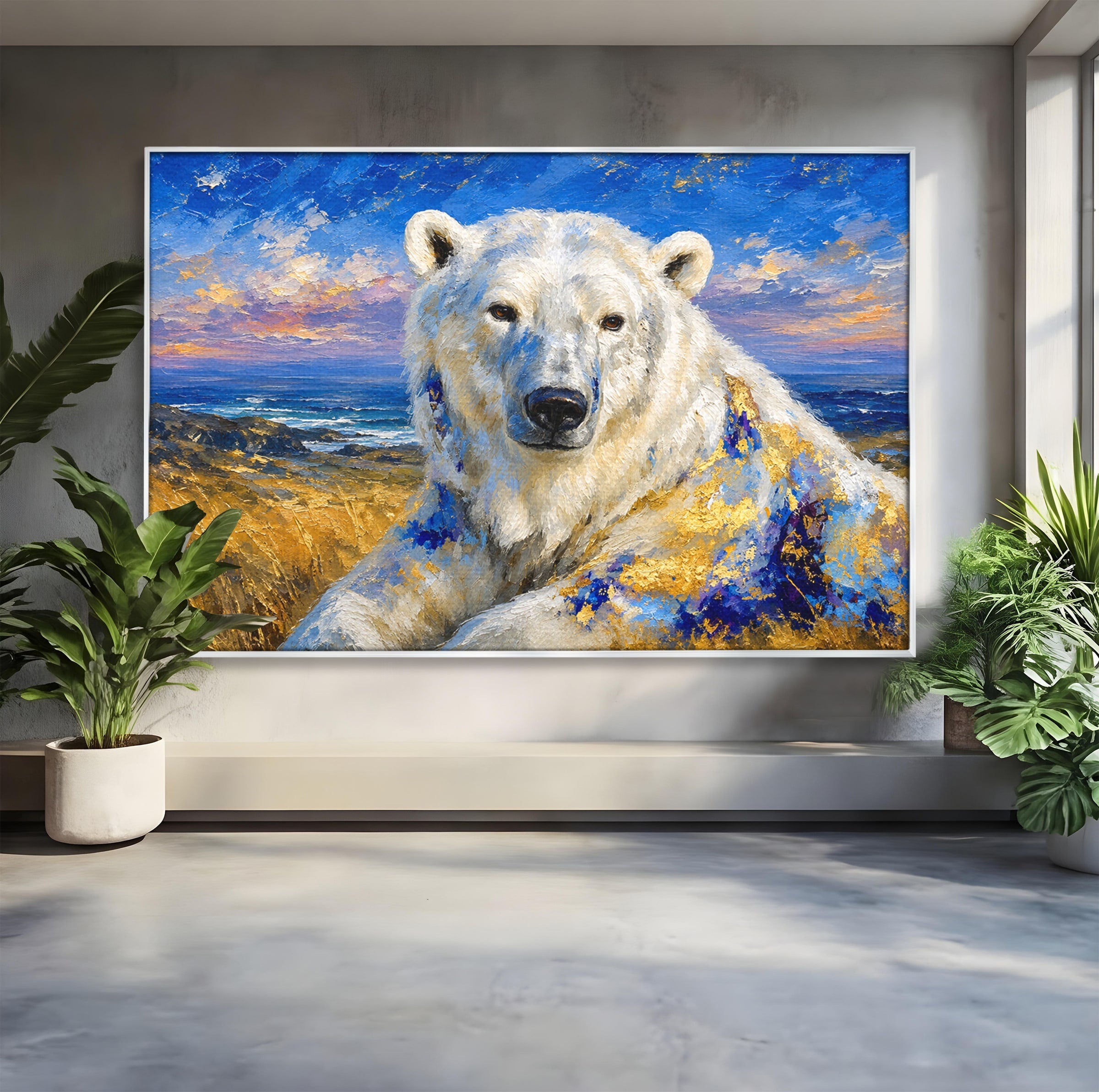 Tablou Canvas Premium LuxCanva® M1603, Noblețe Arctică, Urs, Peisaj, Arctic, Living, Animale, Pictura, Culori Vibrante