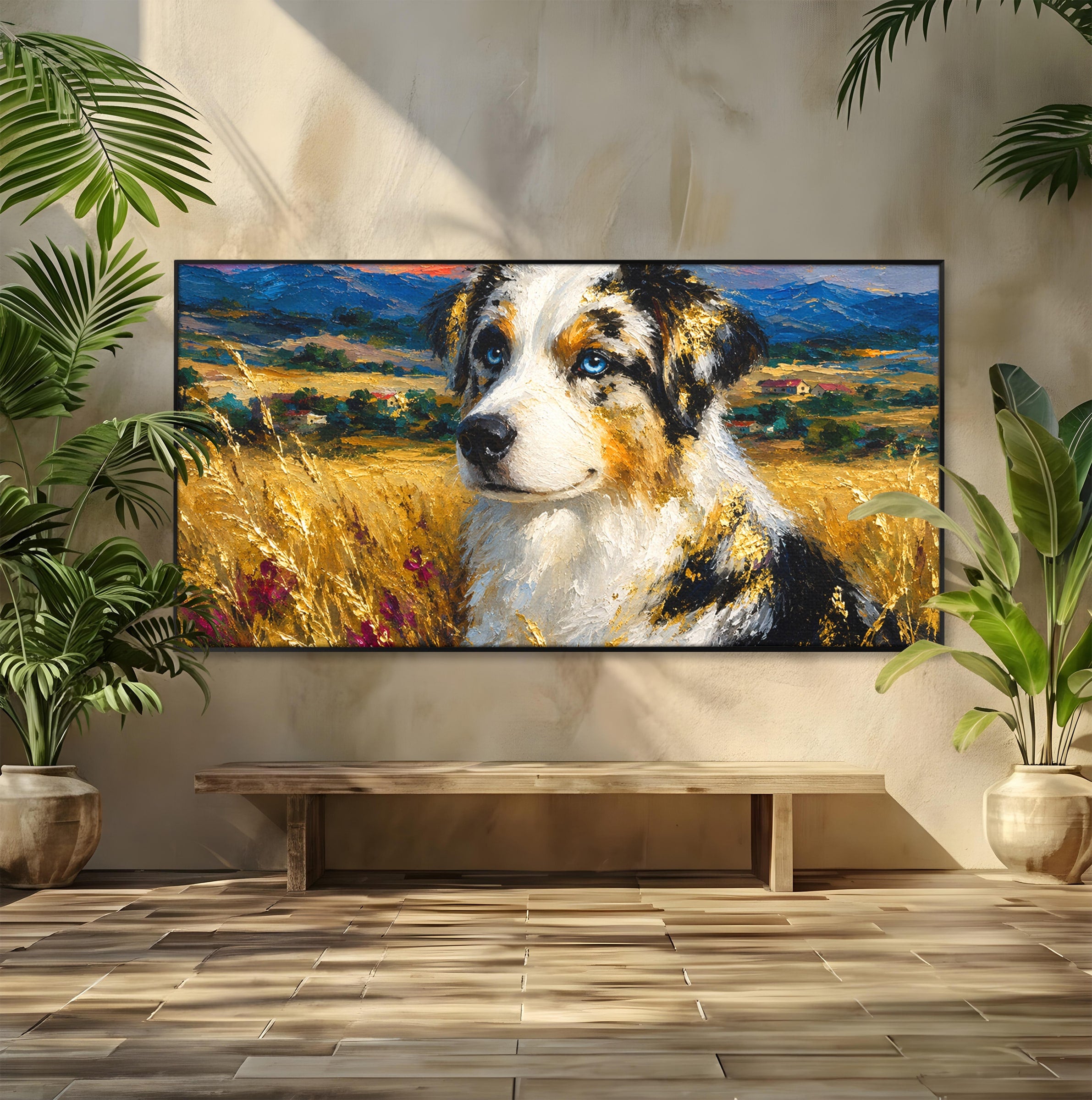 Tablou Canvas Premium LuxCanva® M1604, Prieten Devotat, Caine, Peisaj, Natura, Campie, Living, Dormitor, Culori Vibrante