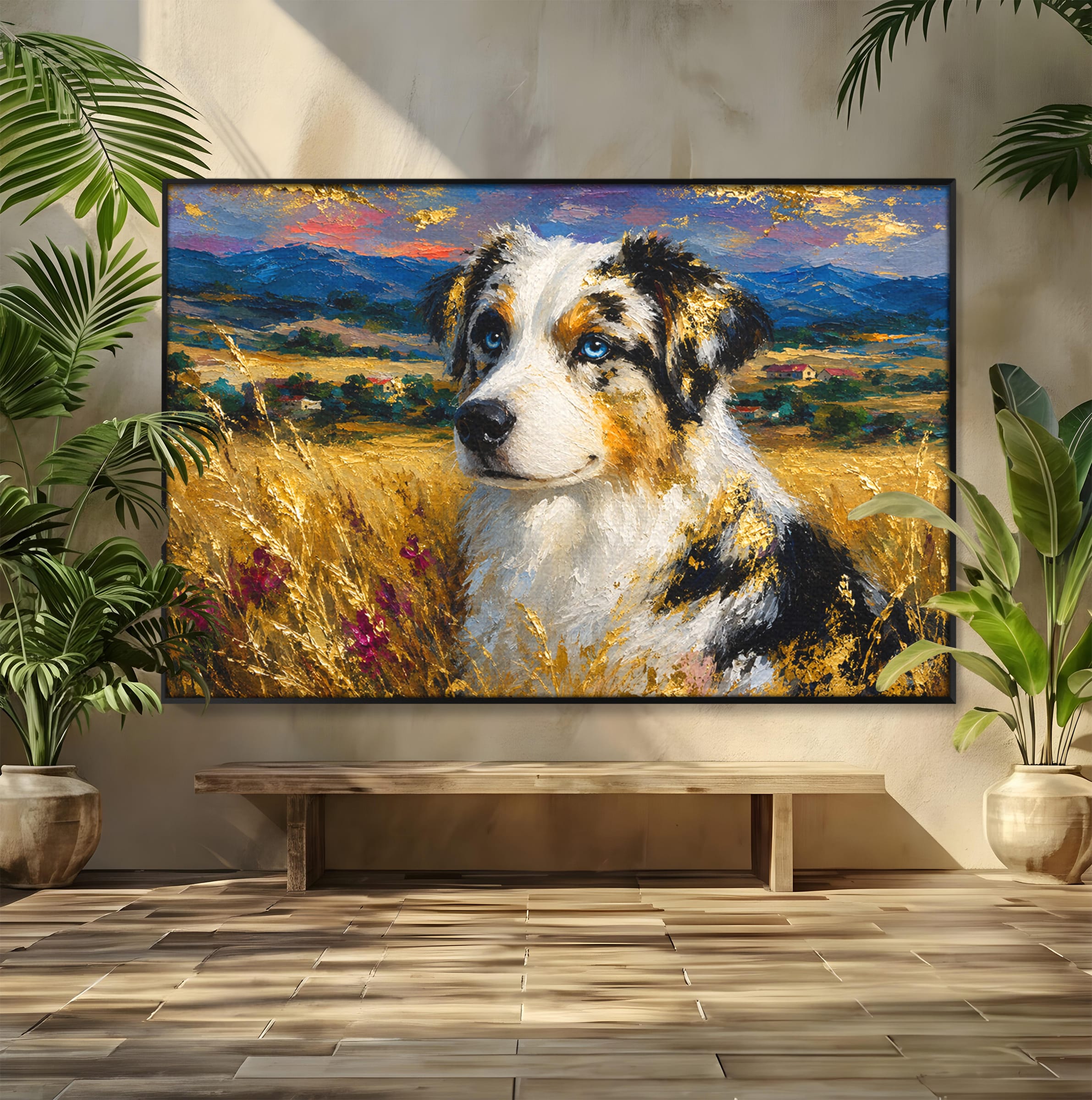 Tablou Canvas Premium LuxCanva® M1604, Prieten Devotat, Caine, Peisaj, Natura, Campie, Living, Dormitor, Culori Vibrante