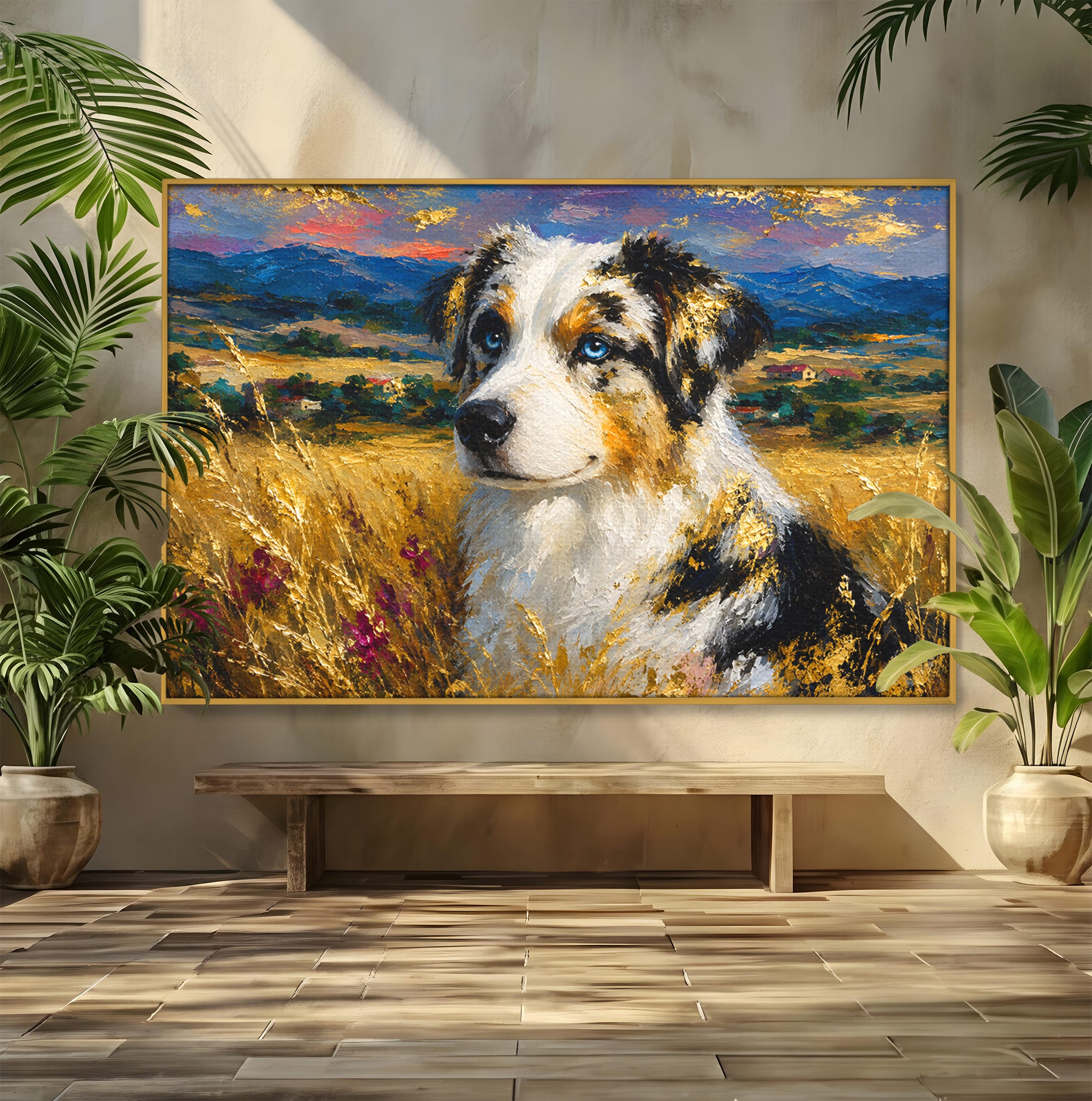 Tablou Canvas Premium LuxCanva® M1604, Prieten Devotat, Caine, Peisaj, Natura, Campie, Living, Dormitor, Culori Vibrante
