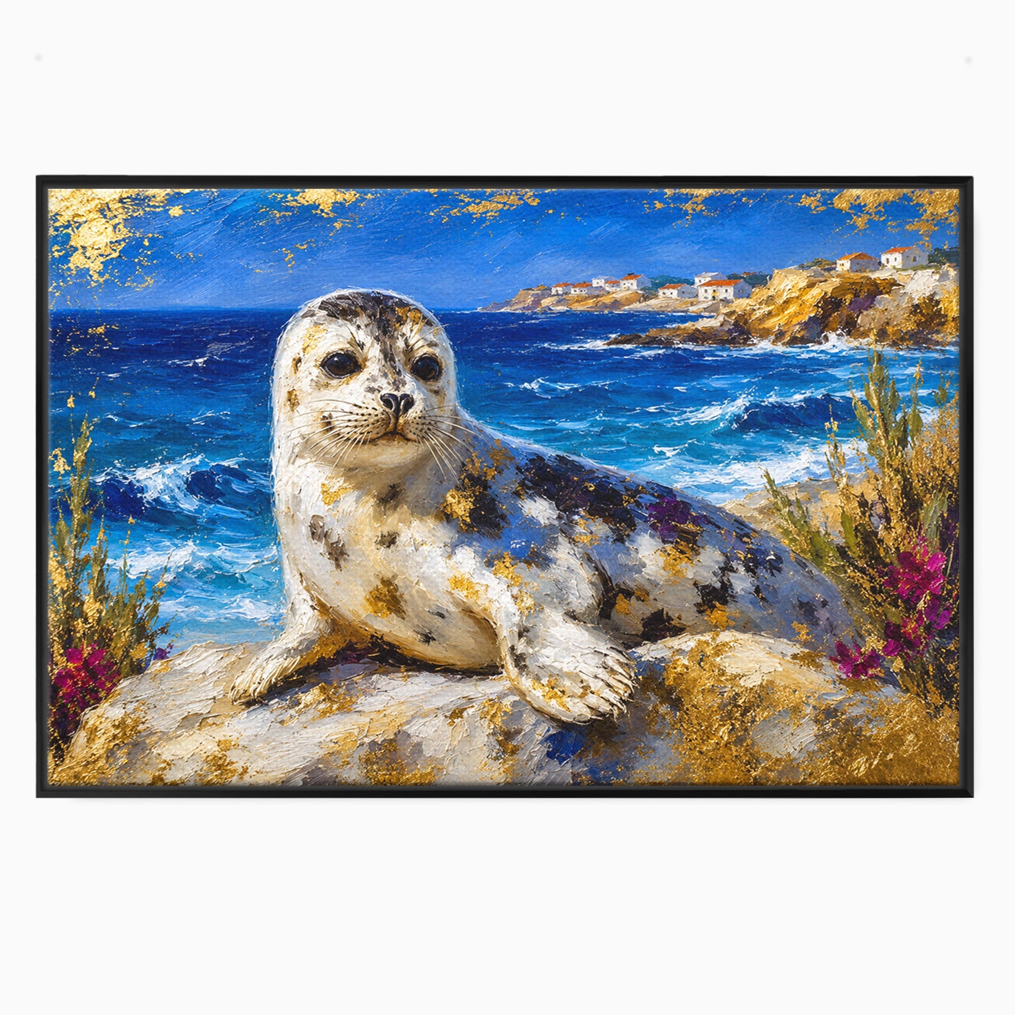 Tablou Canvas Premium LuxCanva® M1605, Foca Pe Tarm, Foca, Mare, Peisaj, Animale, Living, Culori Vibrante